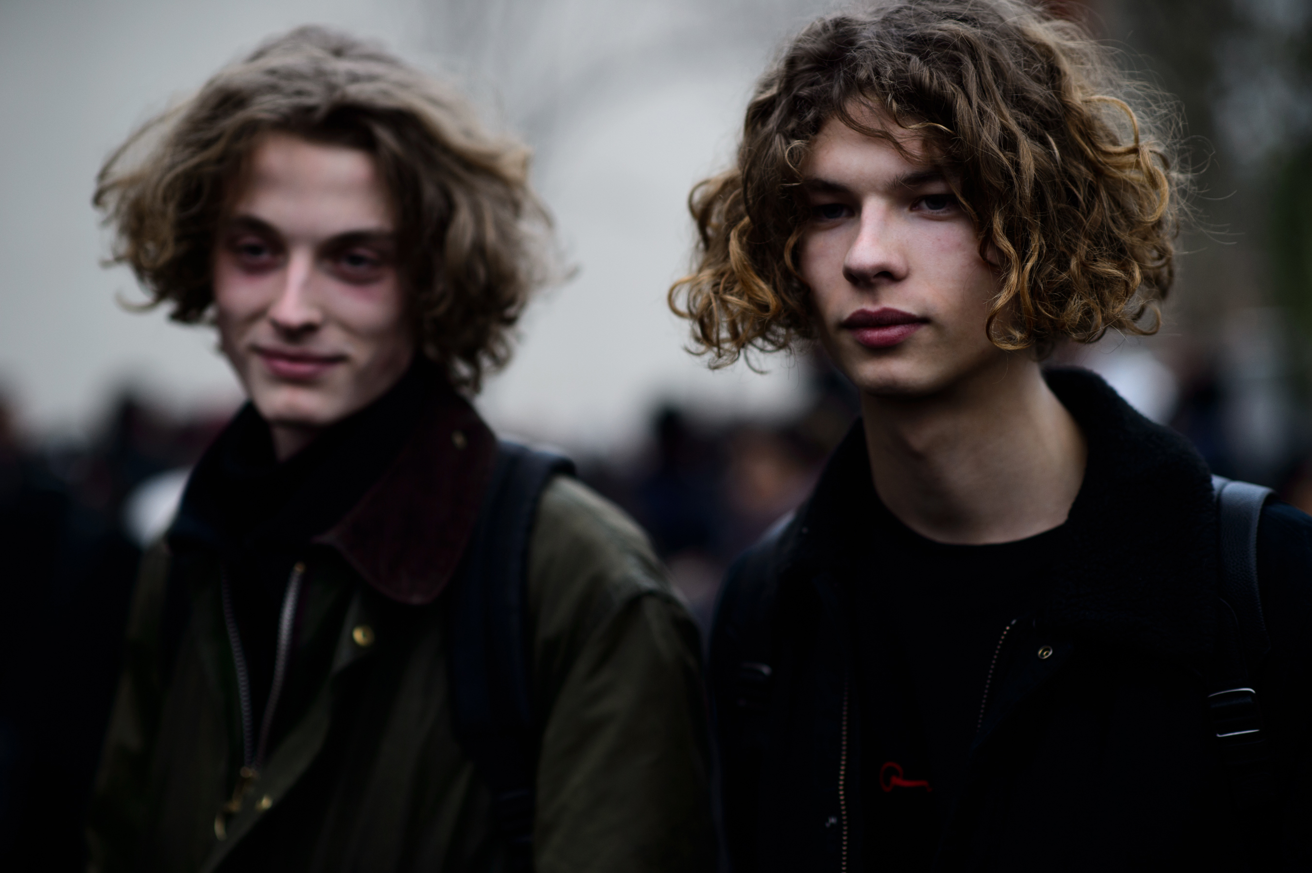 Two male models curly hair