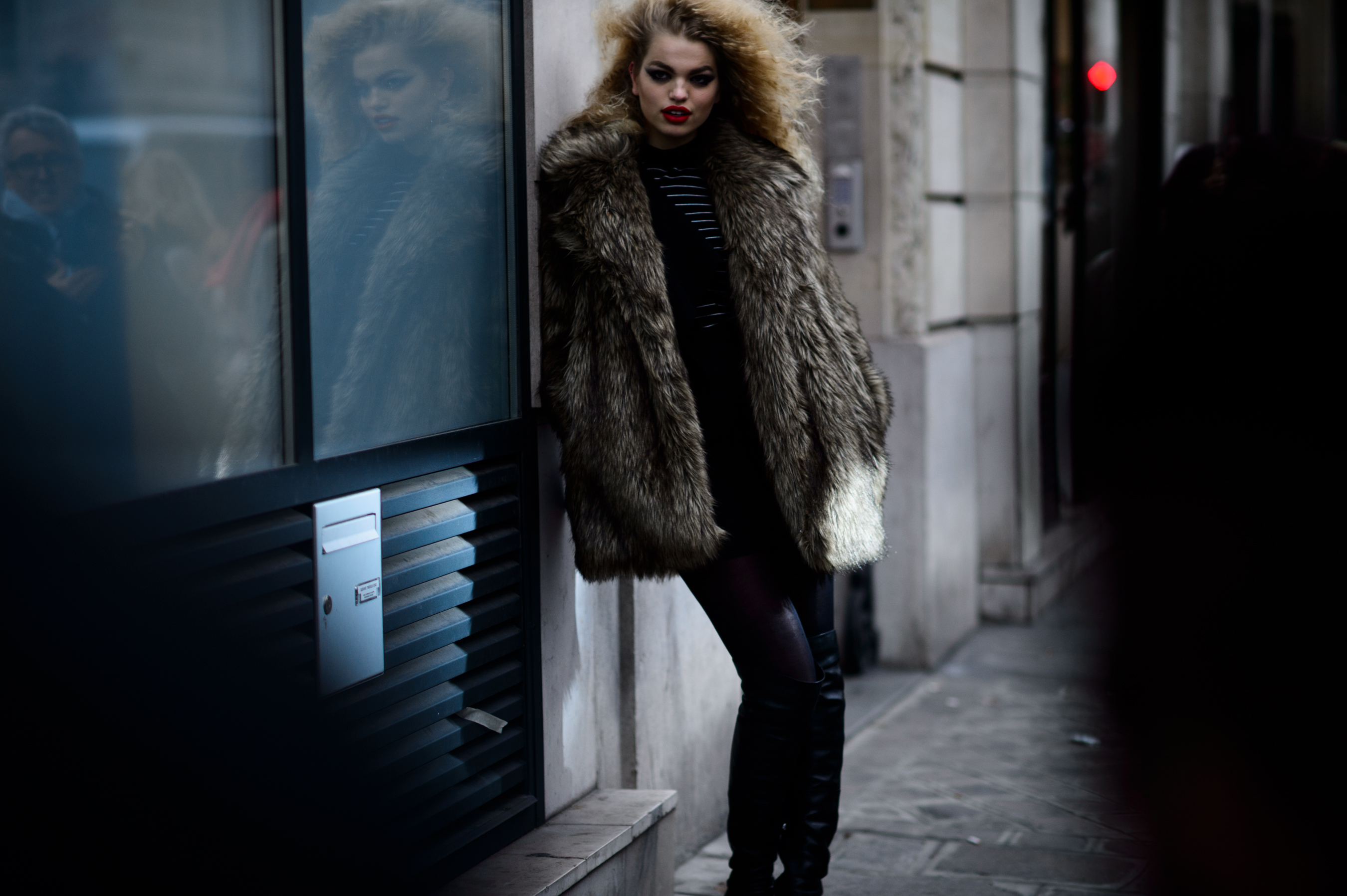 Model wearing fur coat