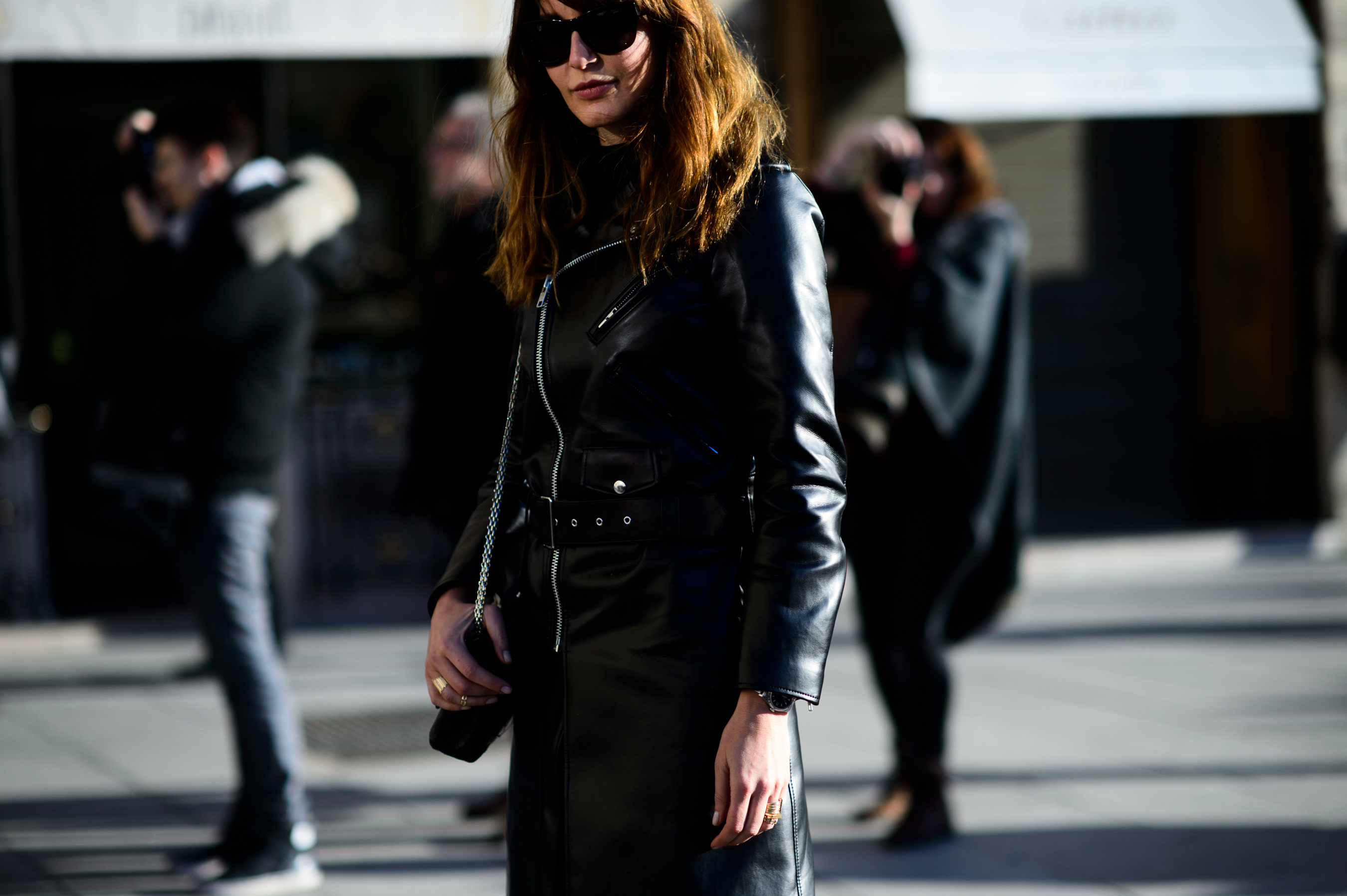 Turkish Vogue editor wearing leather dress