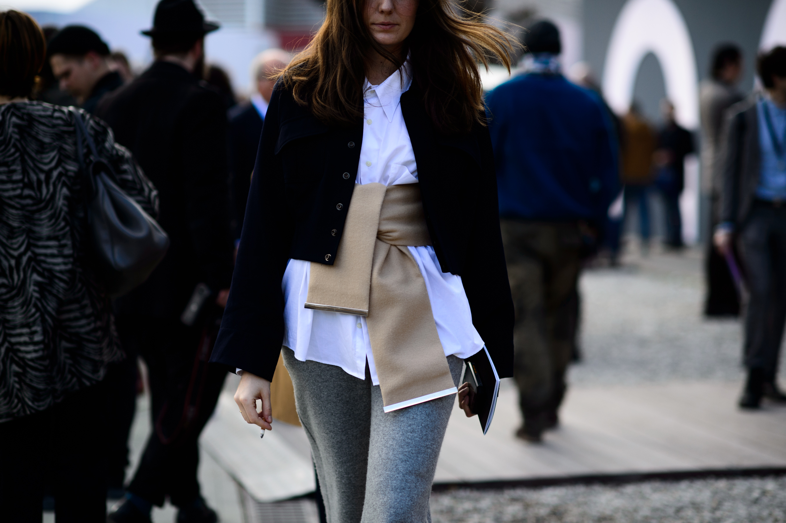 Woman wearing scarf belt