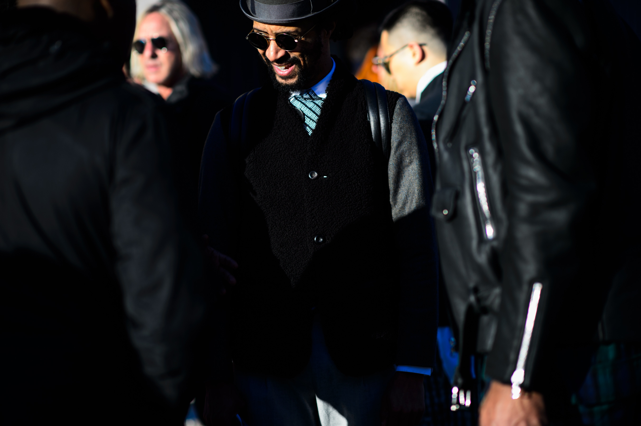 Man laughing at Pitti Uomo