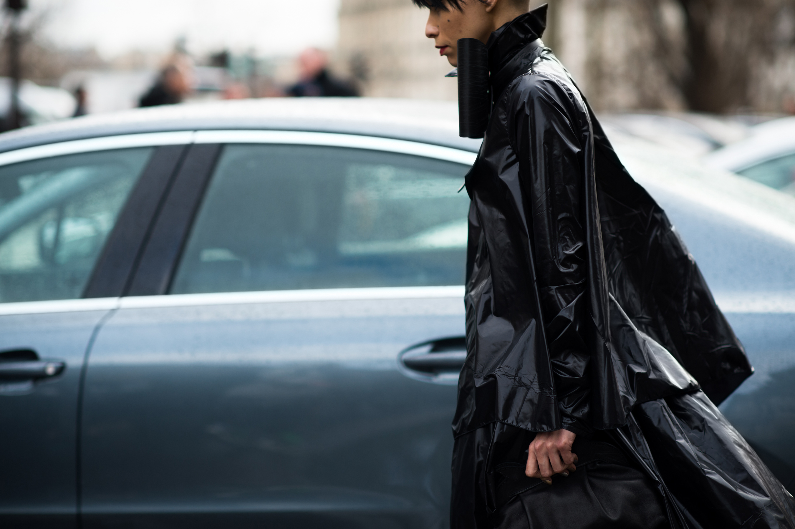 Woman waring leather coat