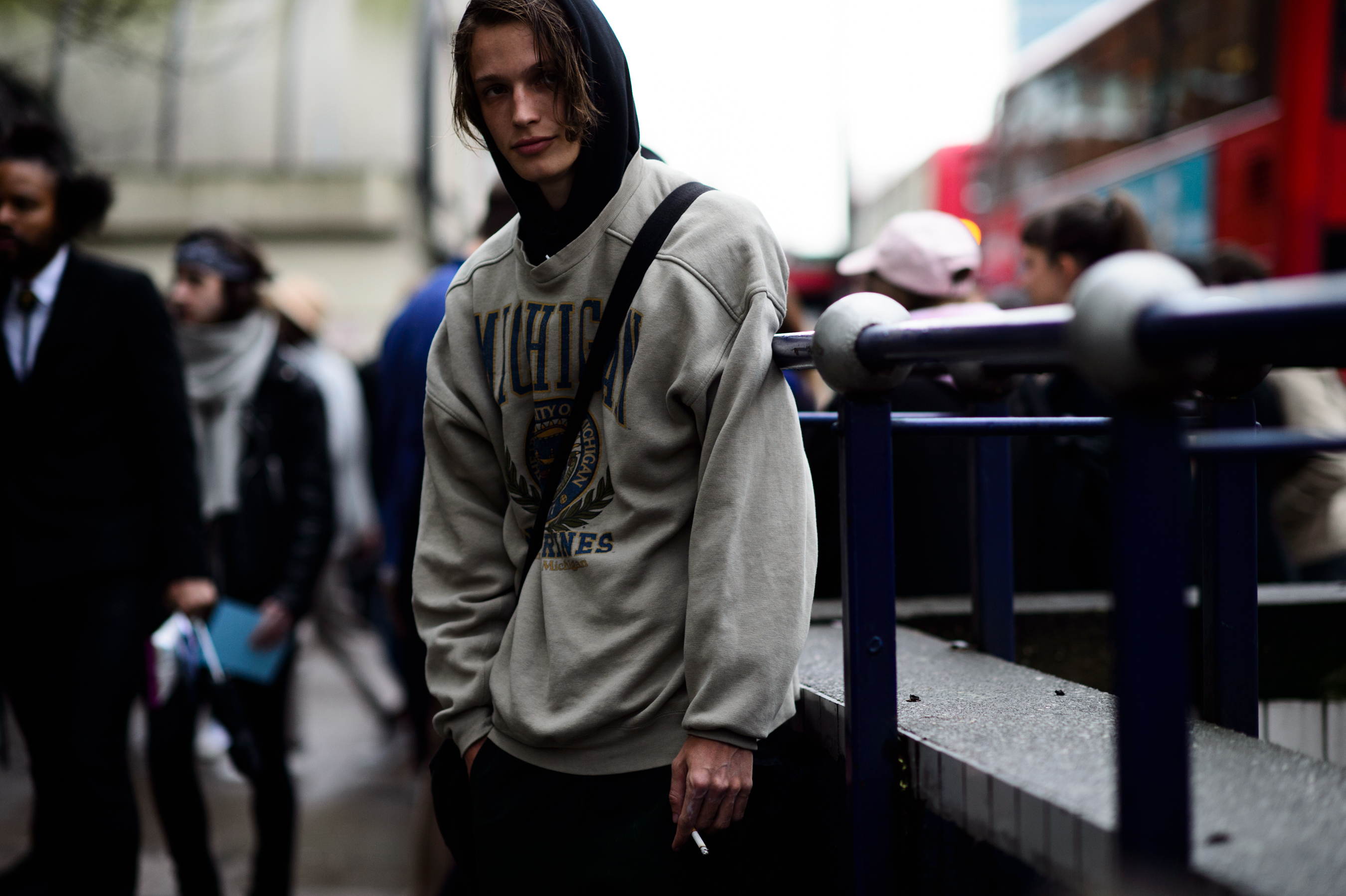British male model wearing sweatshirt