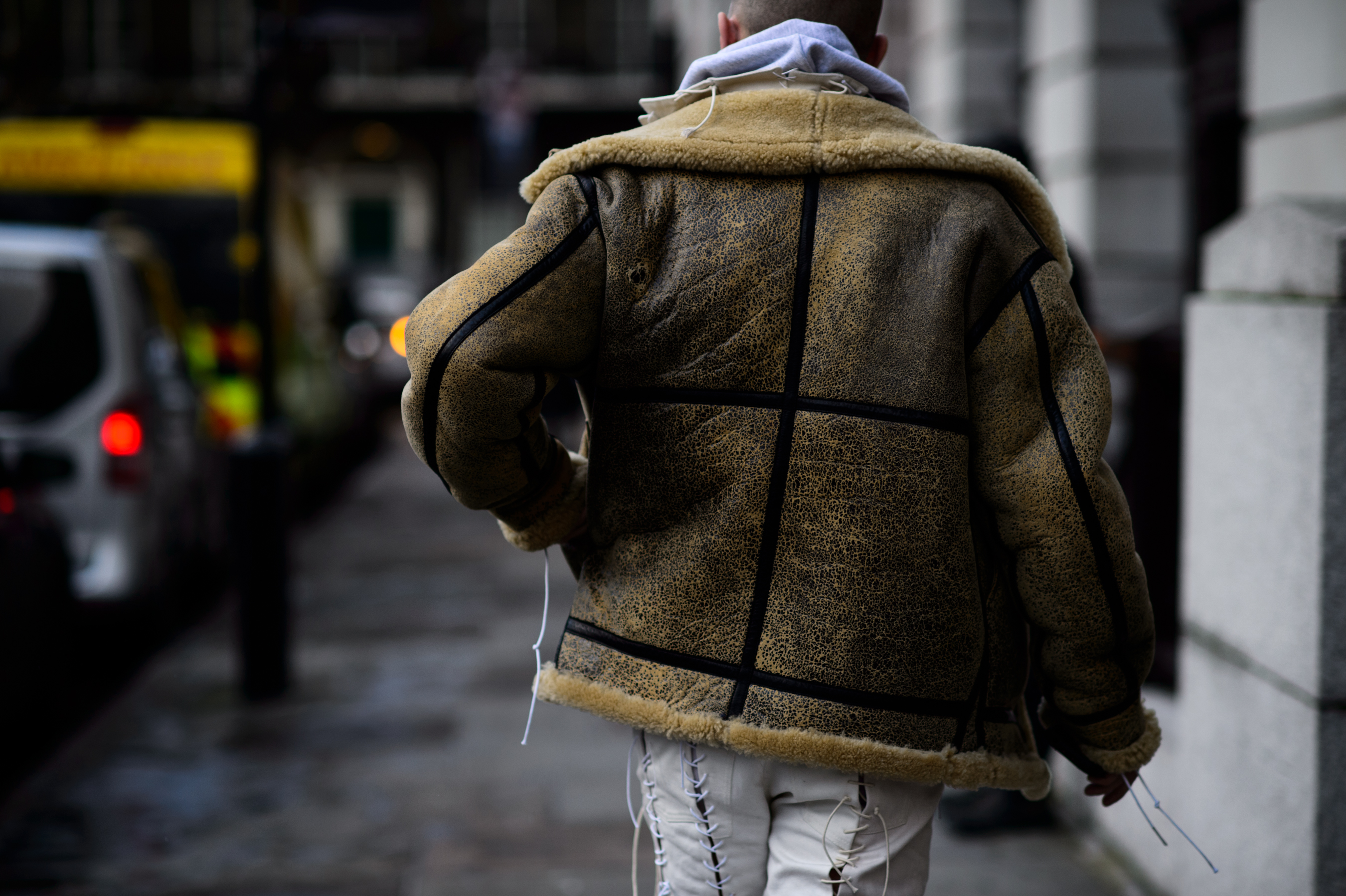 Man wearing shearling jacket
