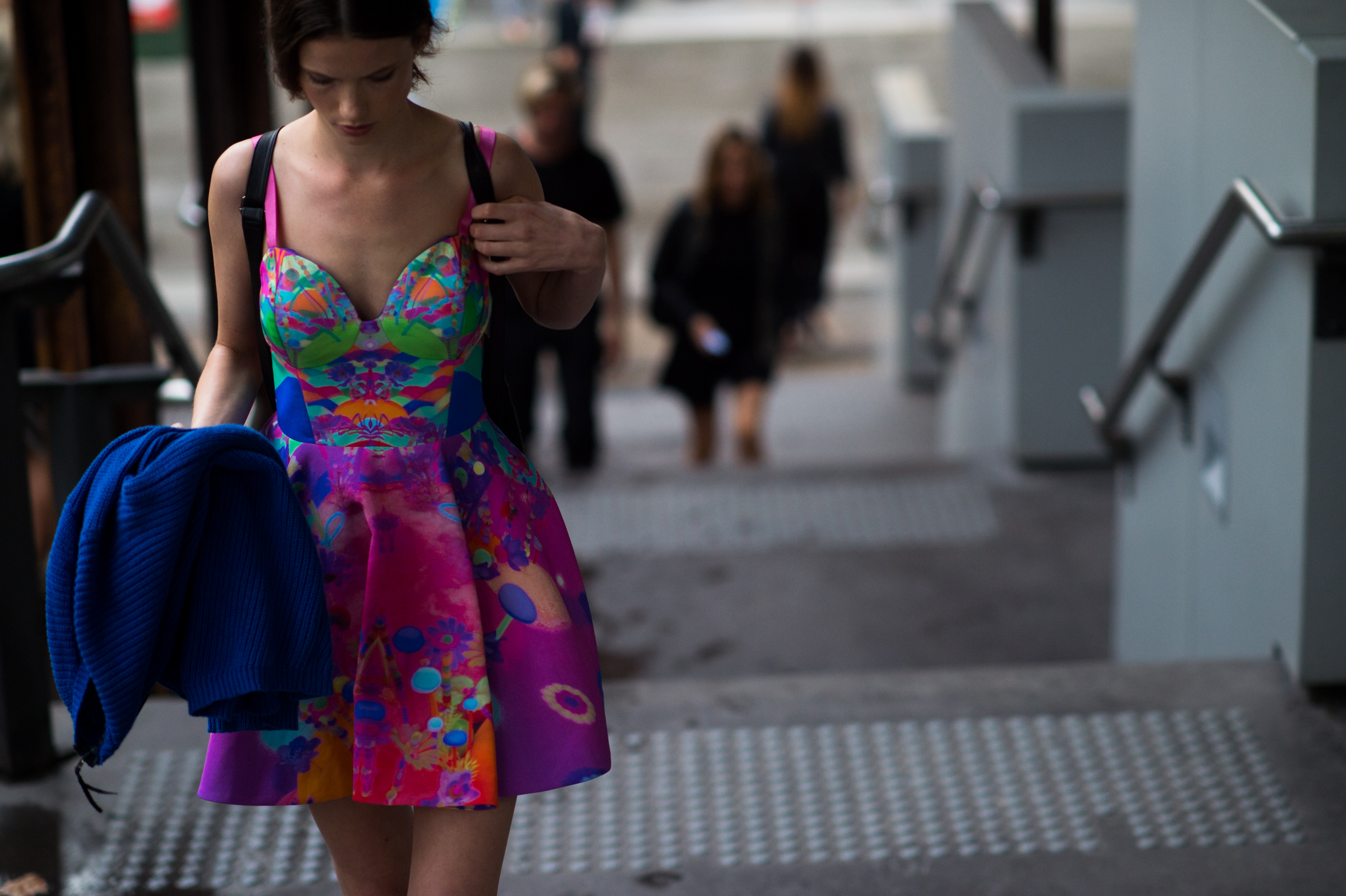 Model wearing pink graphic dress