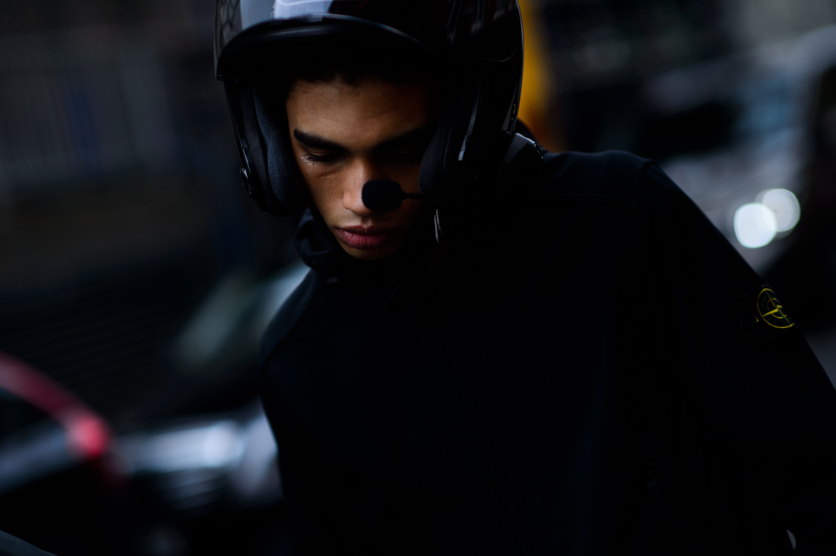 Male model wearing scooter helmet