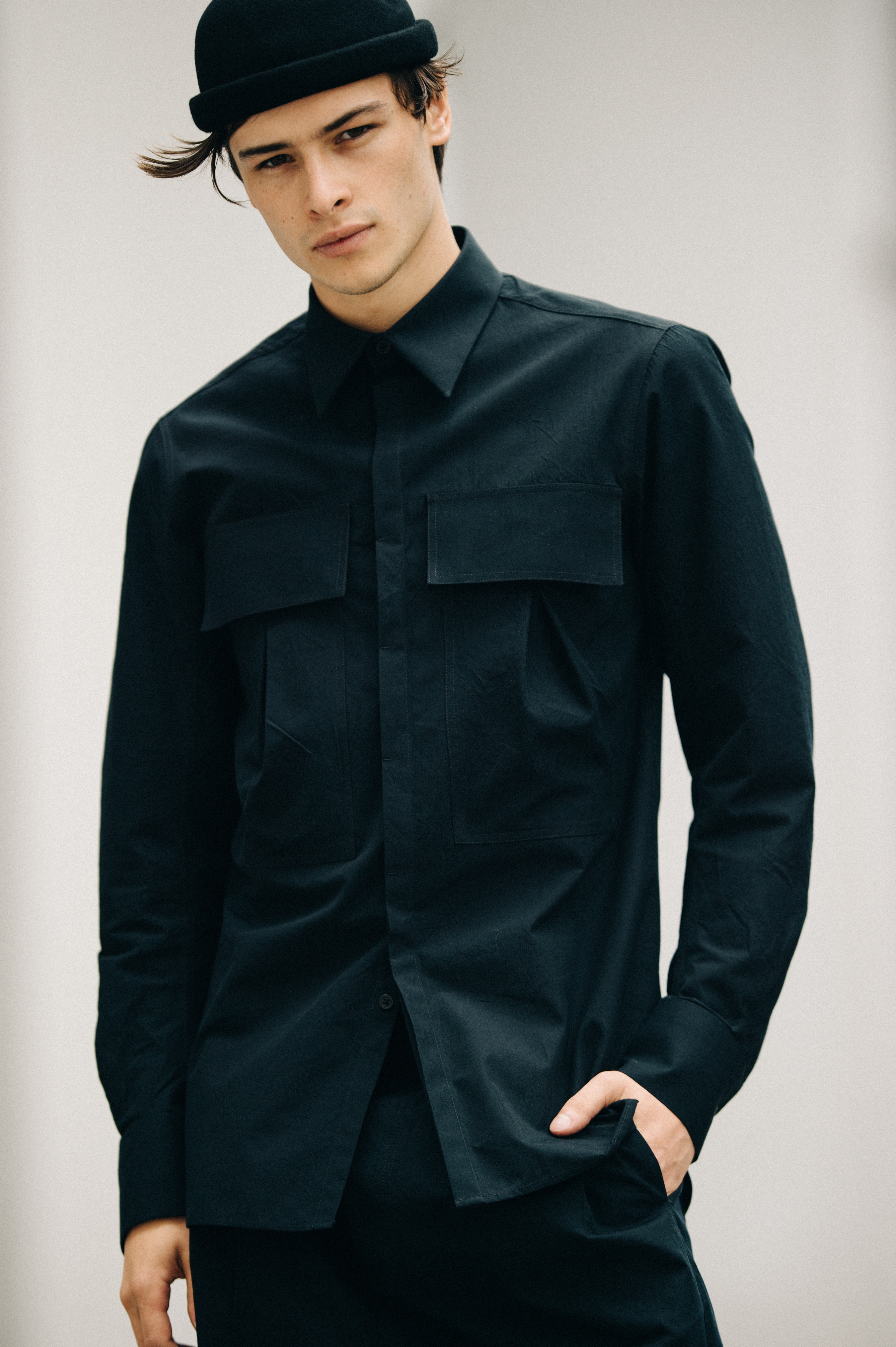 Male model wearing black
