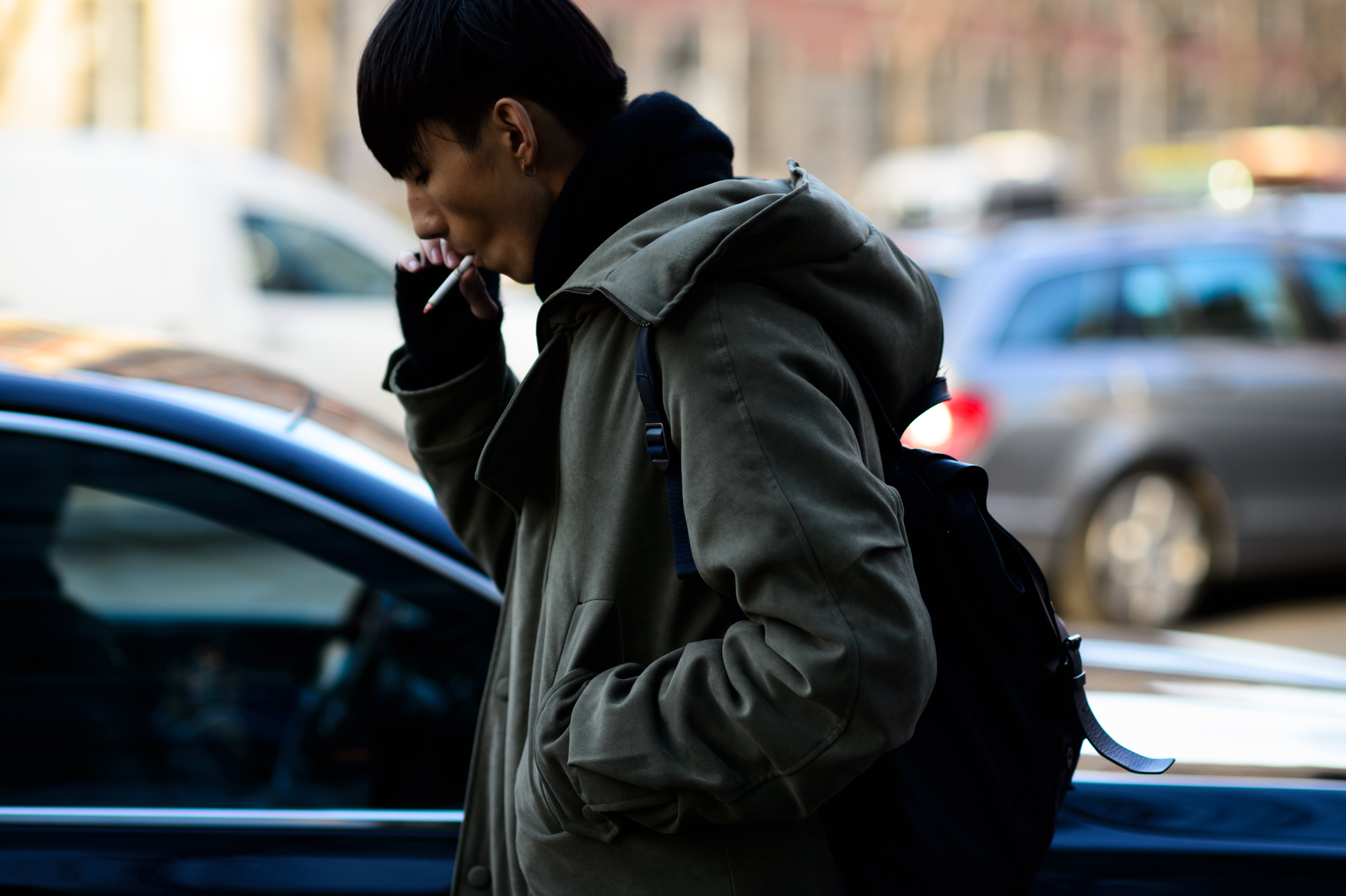 Asian male model smoking
