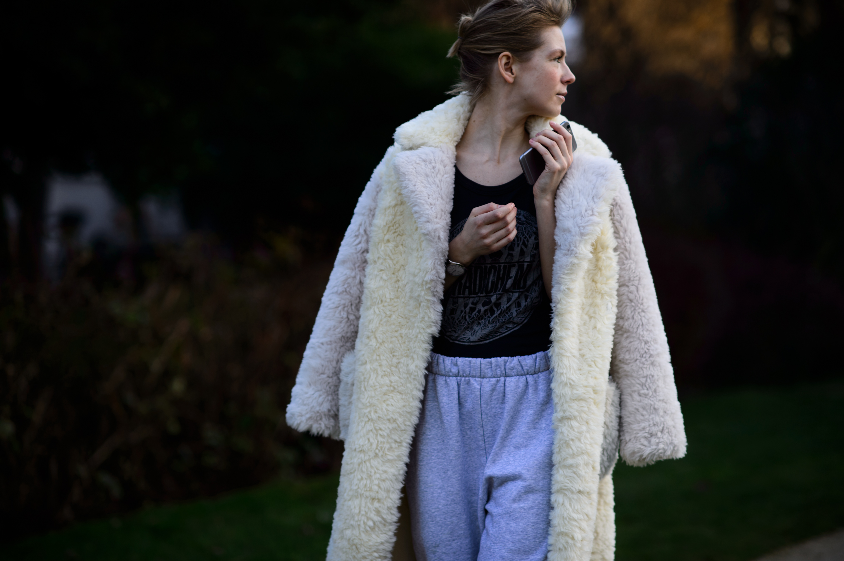 Russian designer wearing her own coat