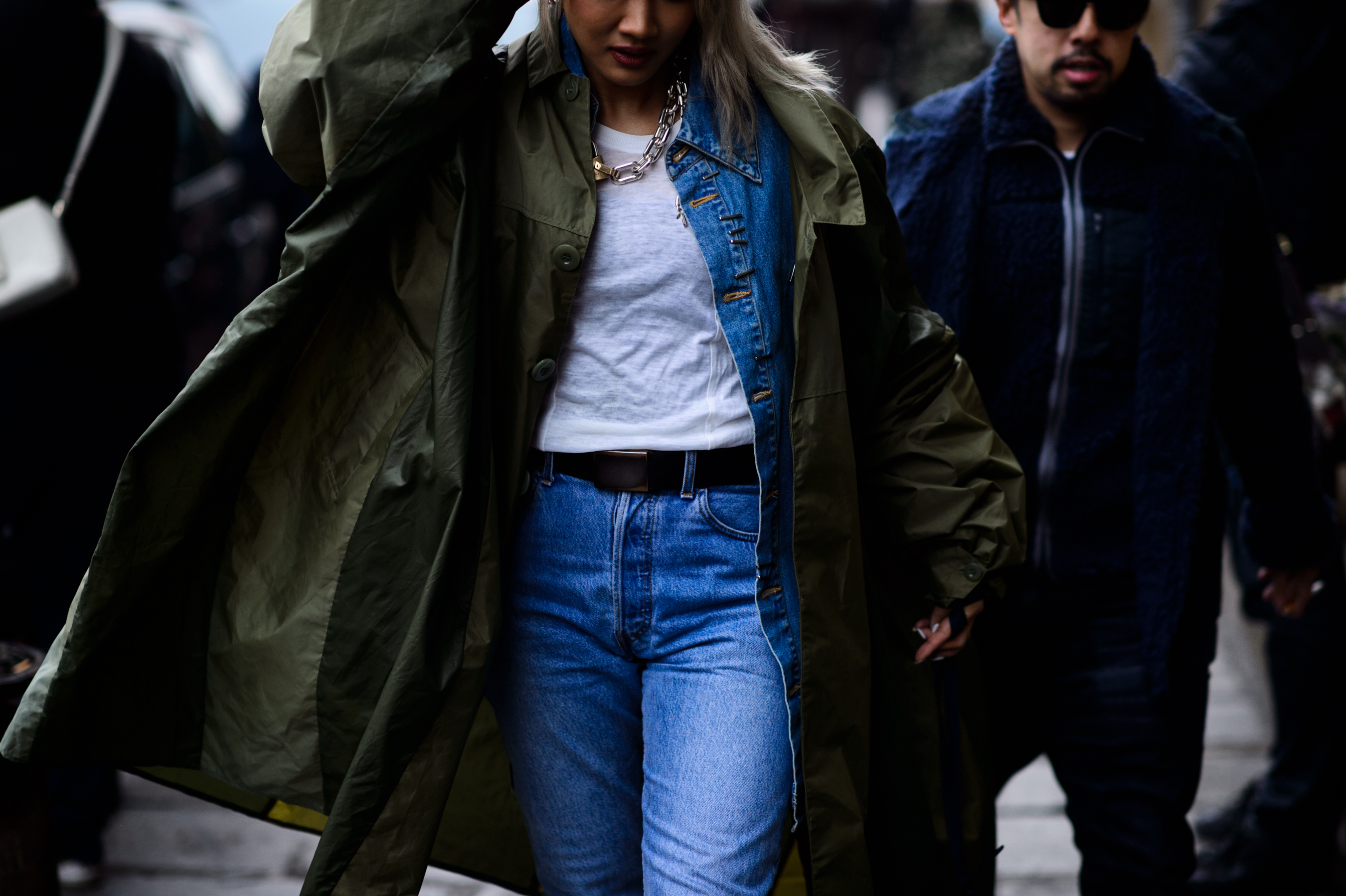 Asian woman wearing oversized parka