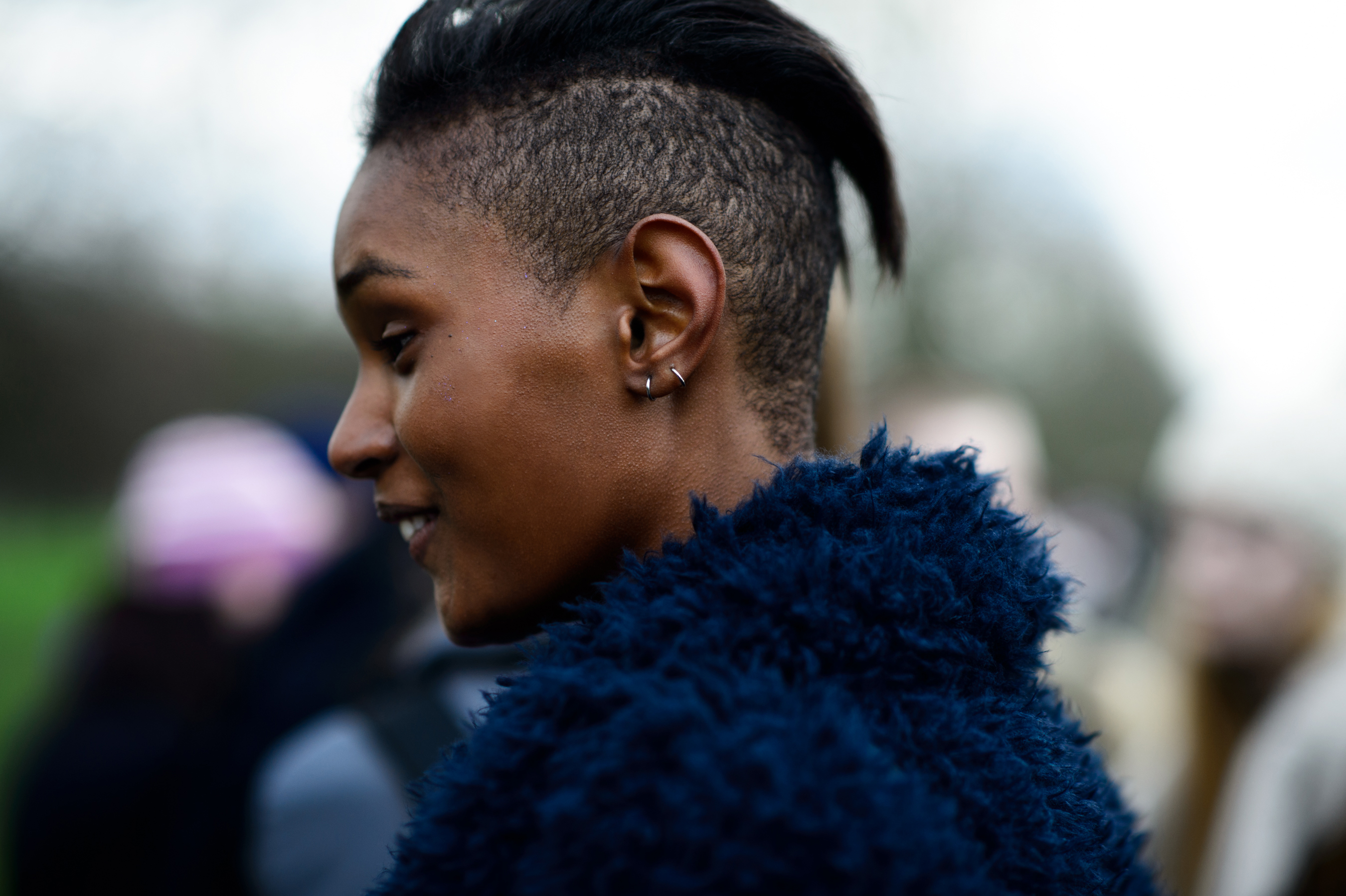 Model with shaved head after Burberry