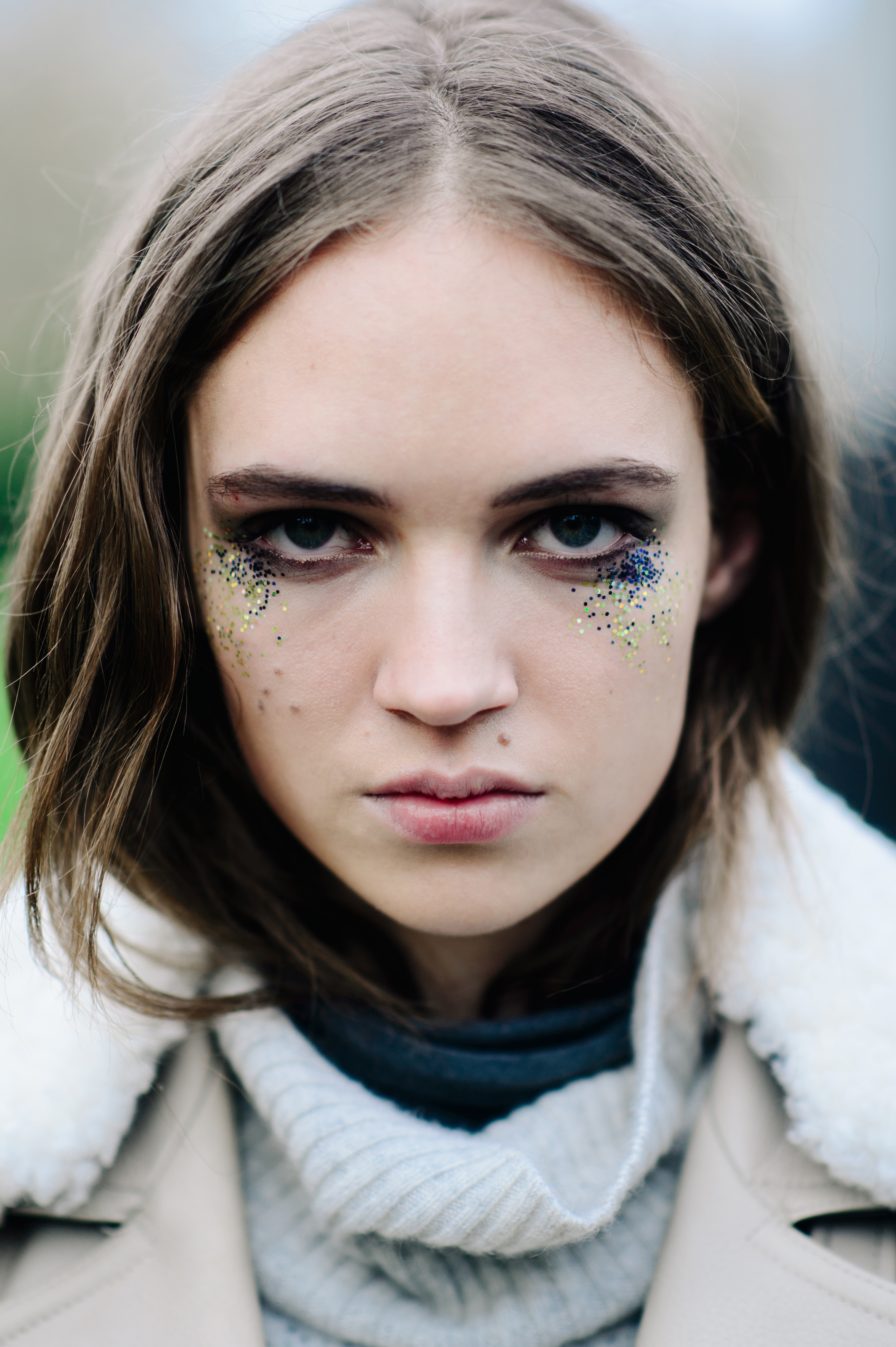 Portrait of a model shiny make up