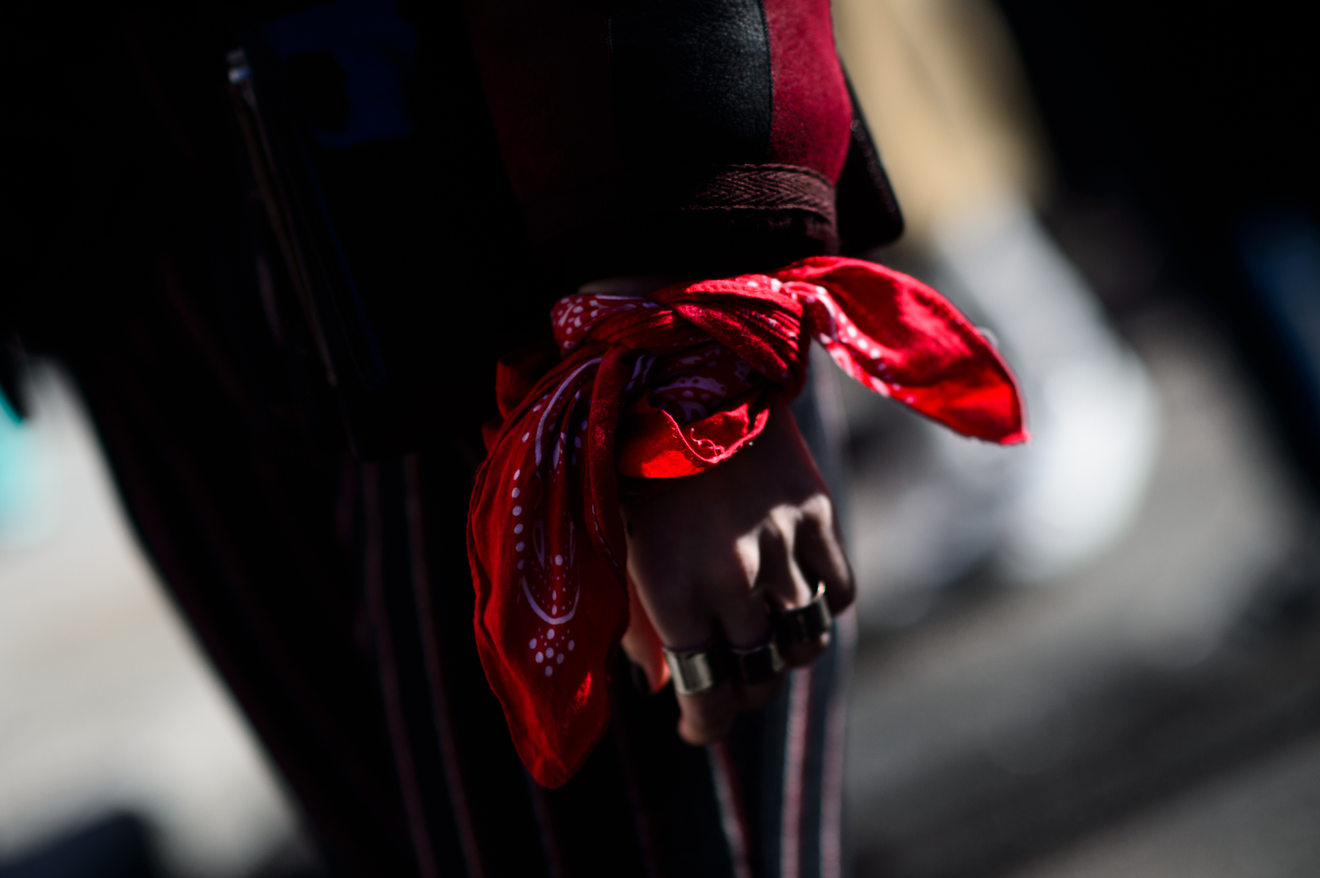 Woman with bandana wrapped