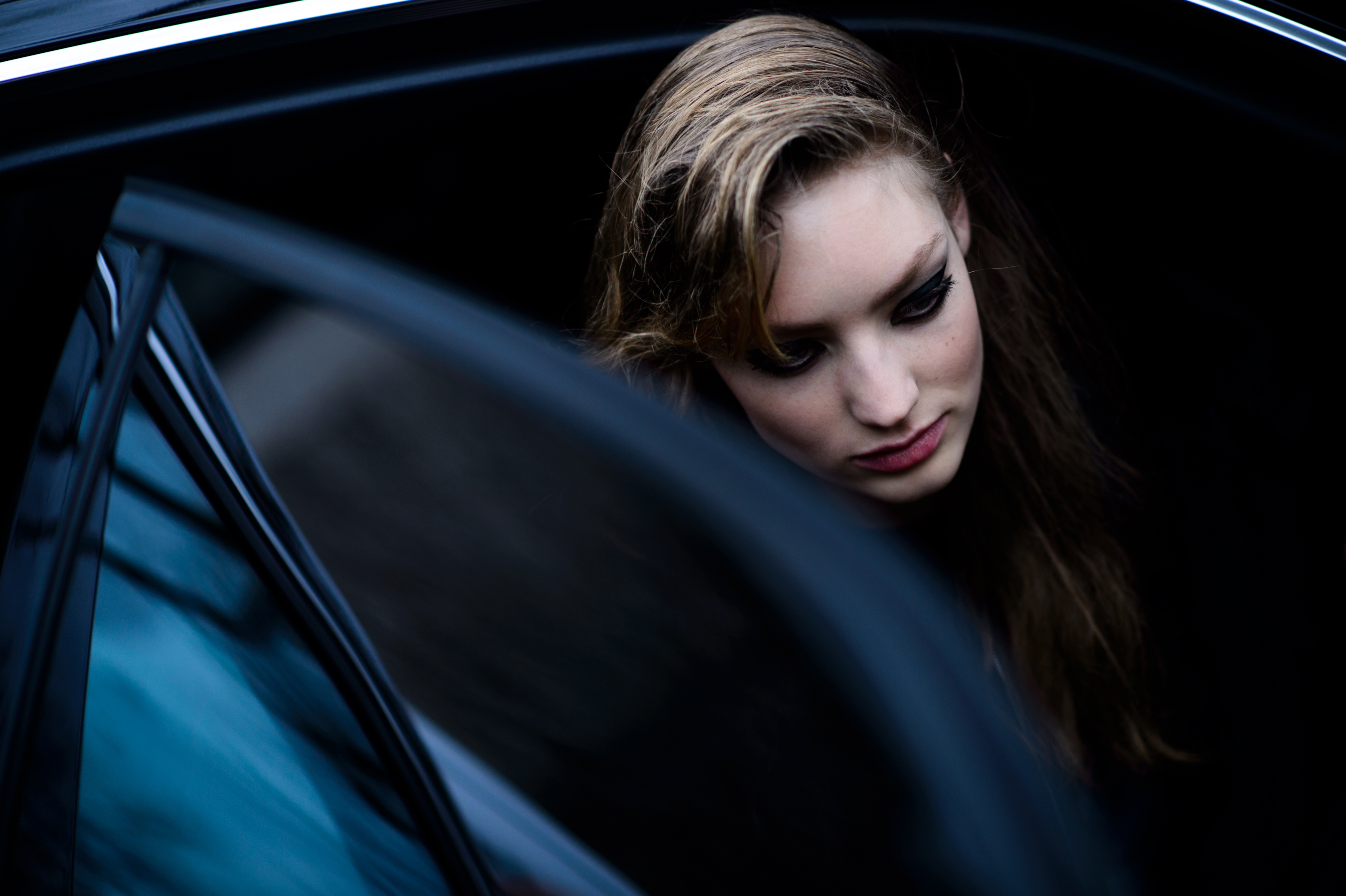 Model getting into the car