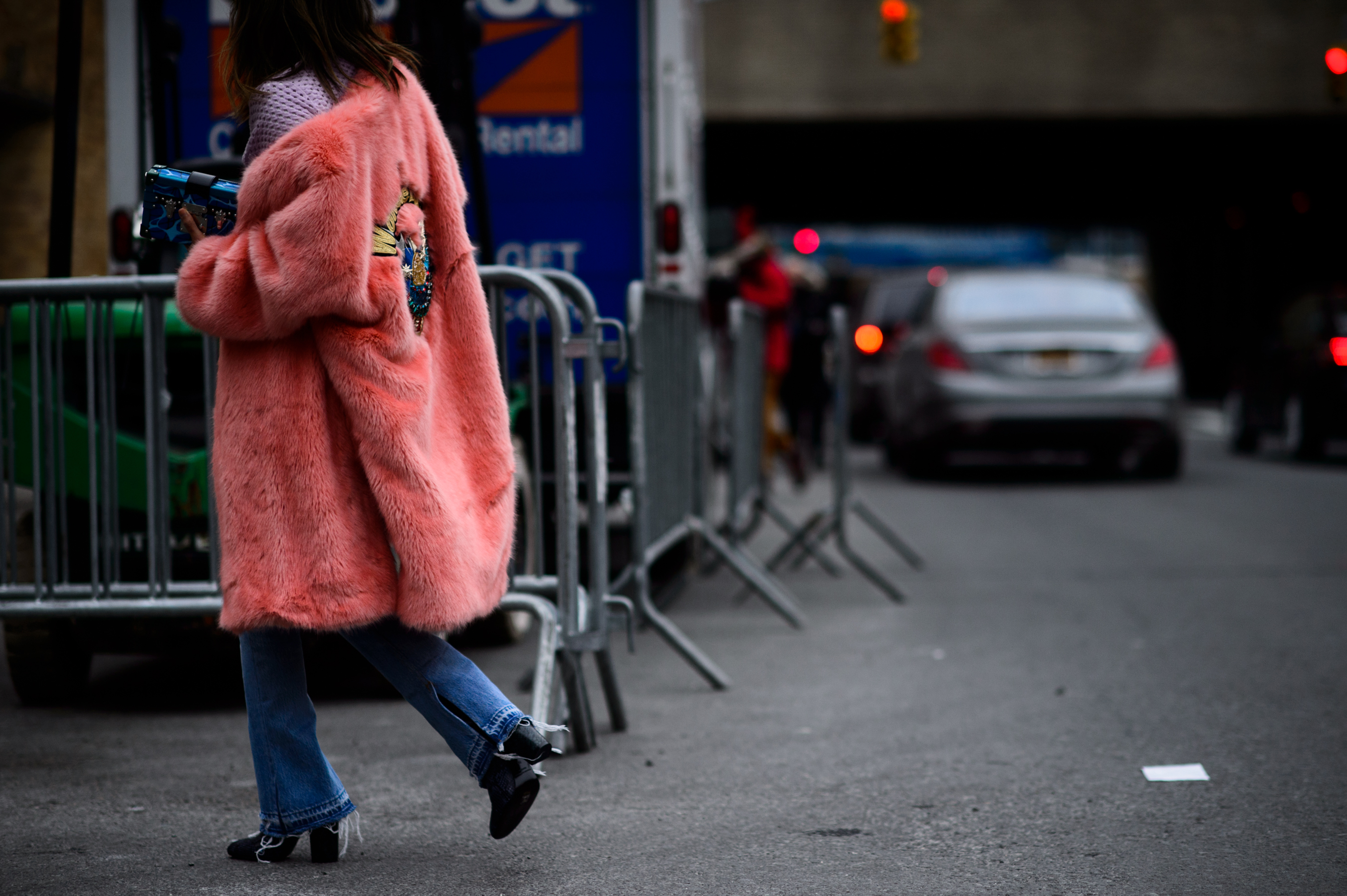 Blogger wearing pink coat