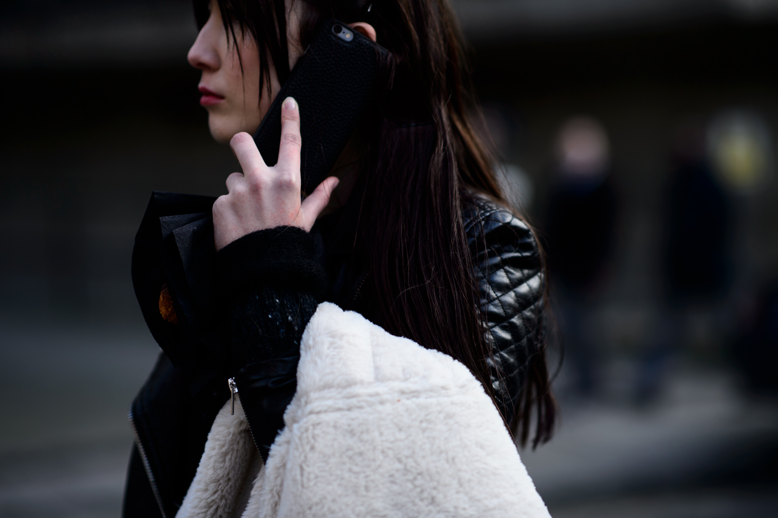Model on her phone after Christopher Kane