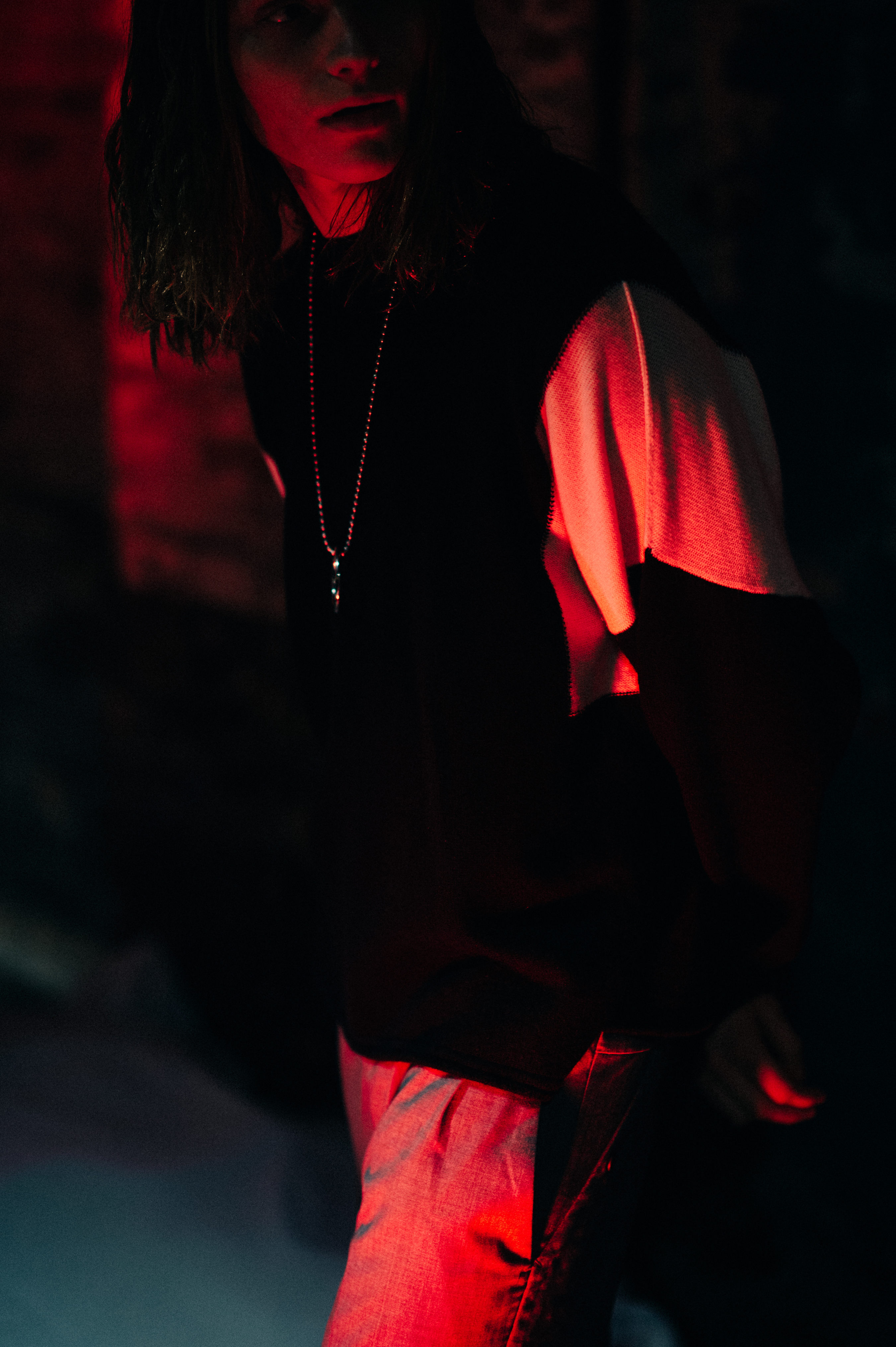 Model in red light