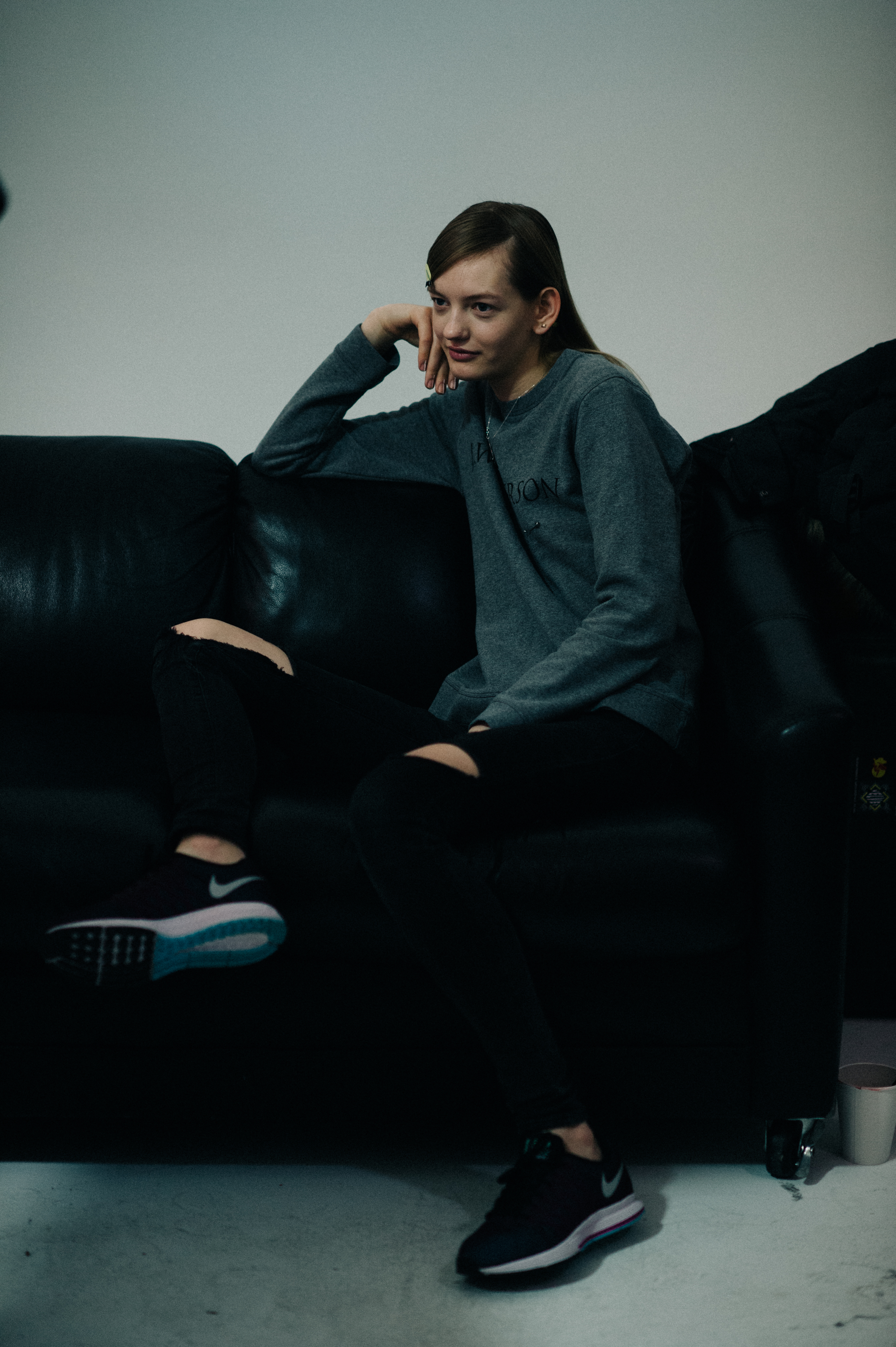 Ukrainian model sitting on a couch