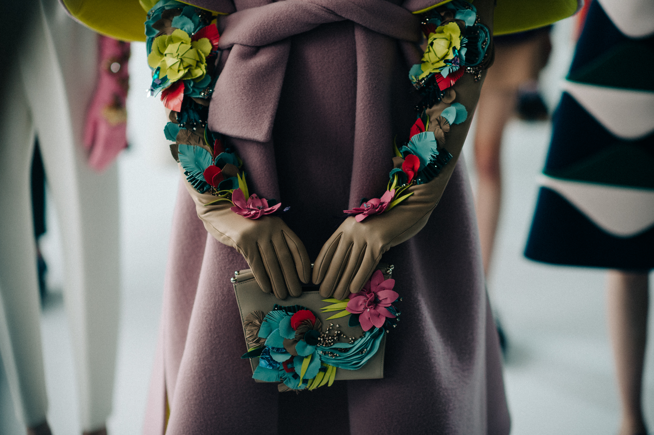 Close up of leather flower gloves
