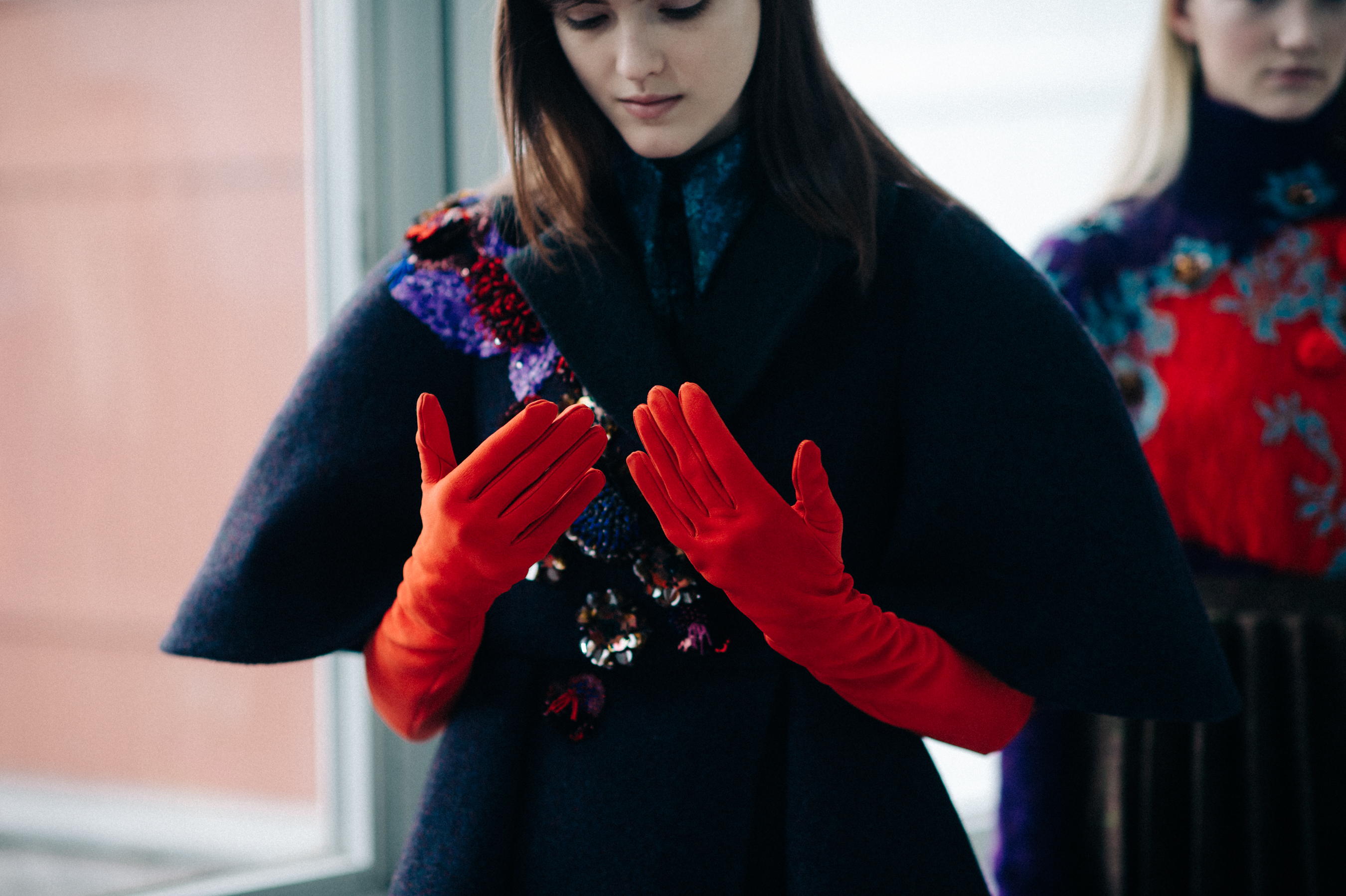Ukrainian model with red gloves