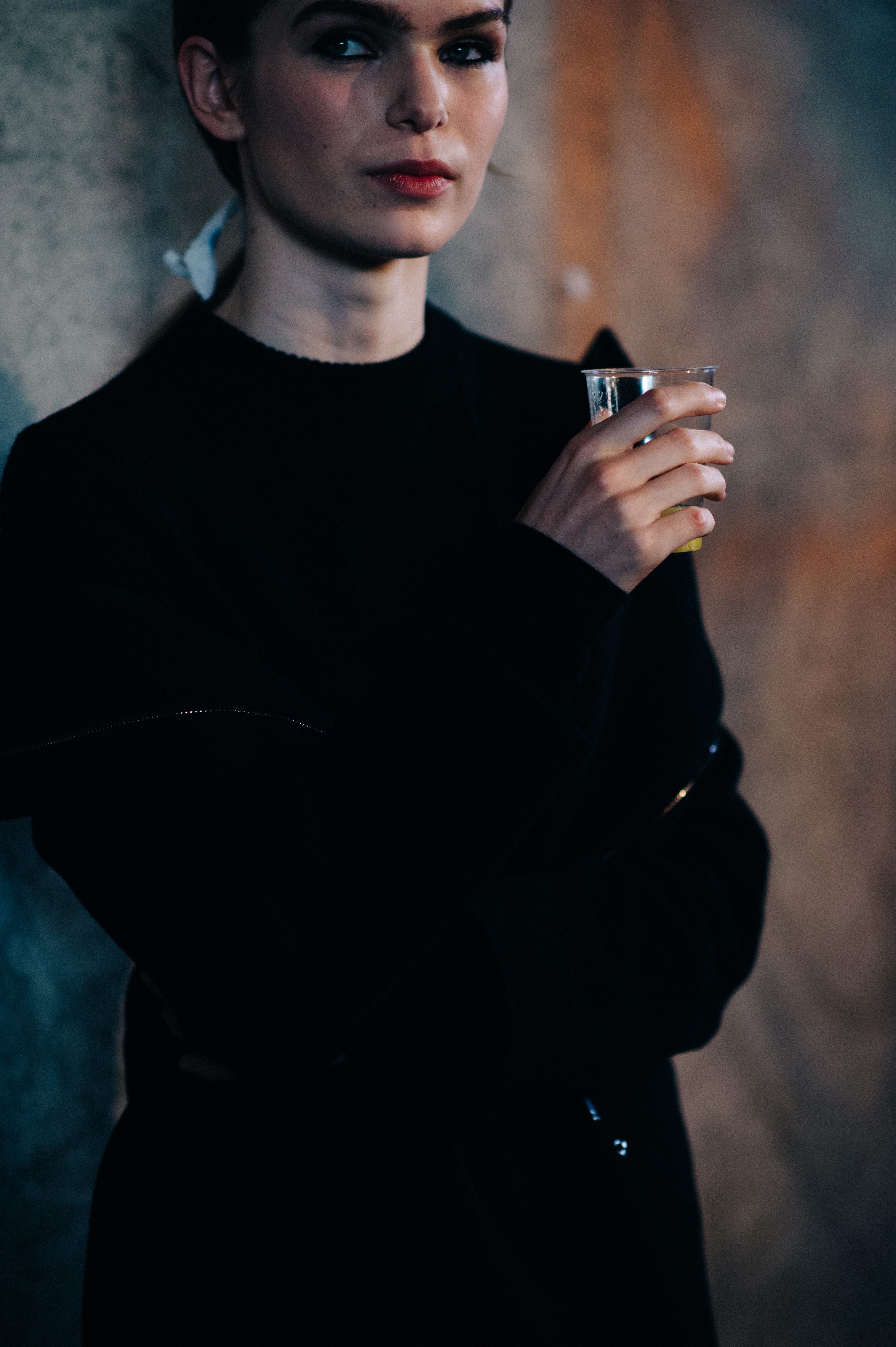 Danish model drinking backstage