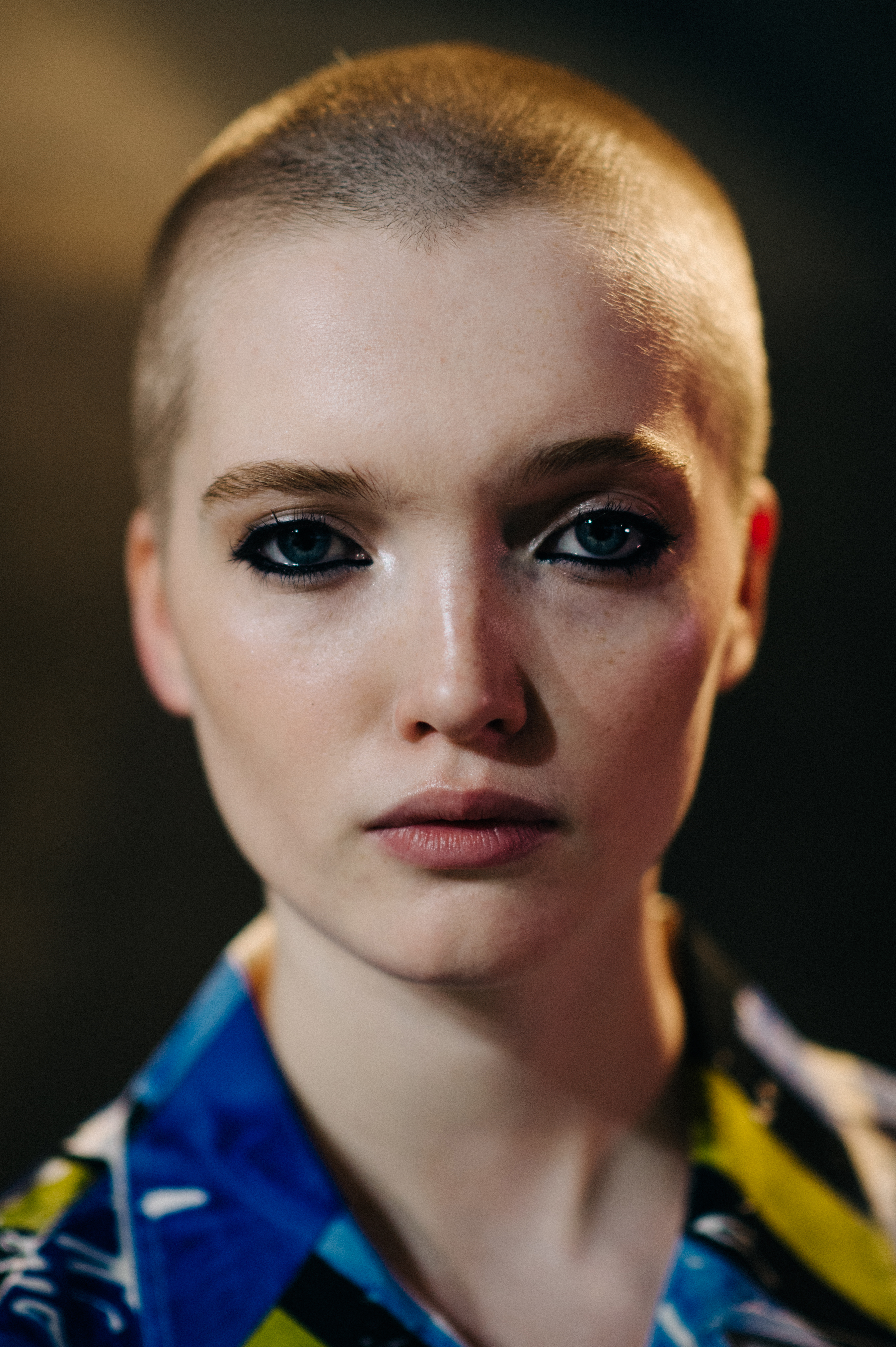Portrait of a British model with shaved head