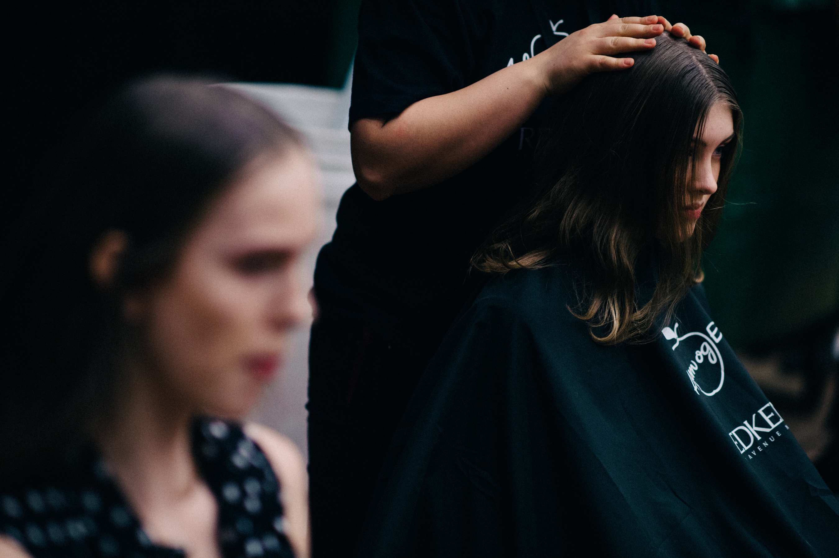 Models getting hair done