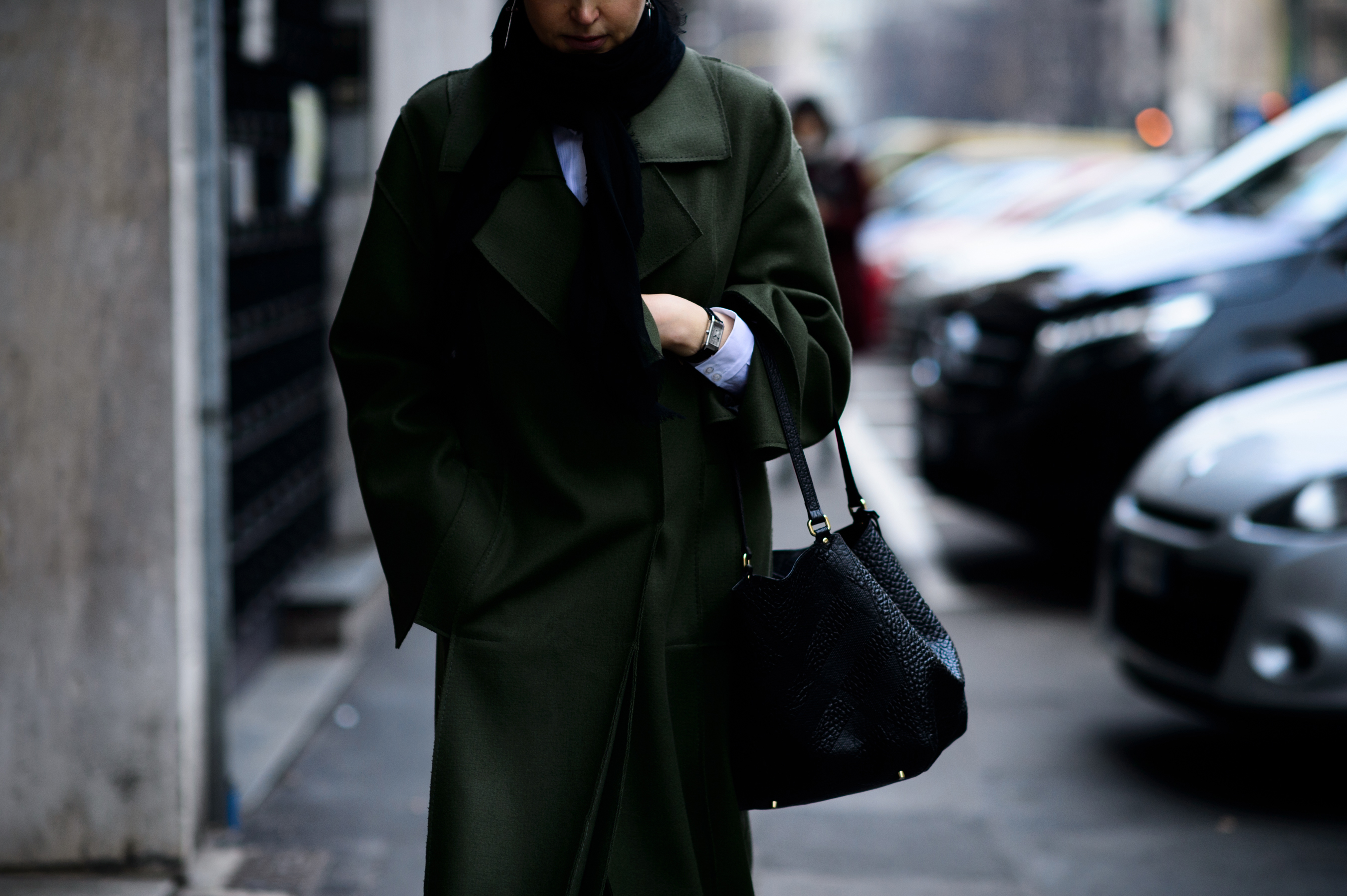 Woman wearing green coat
