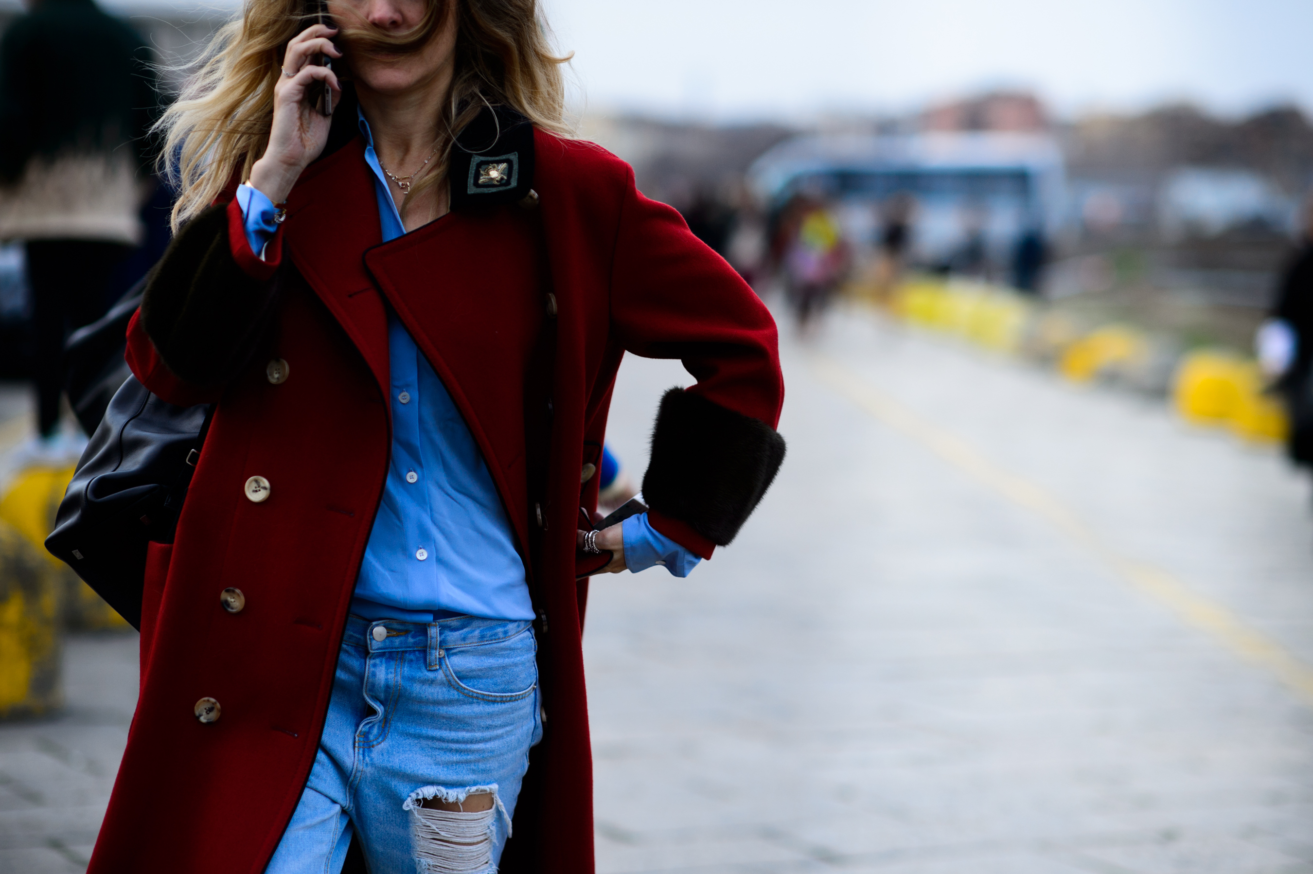 Woman wearing red coat