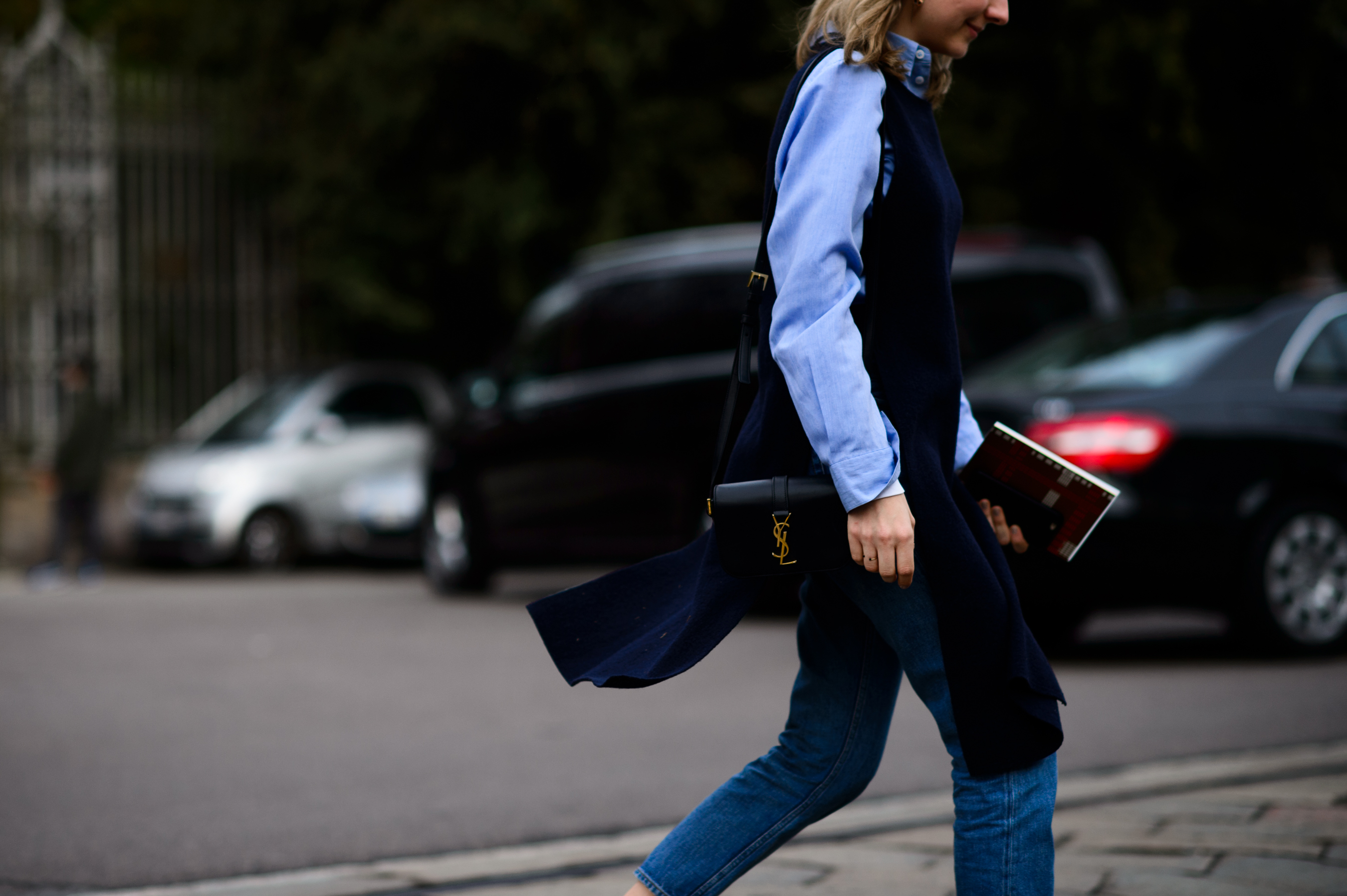 Woman wearing long top with slits