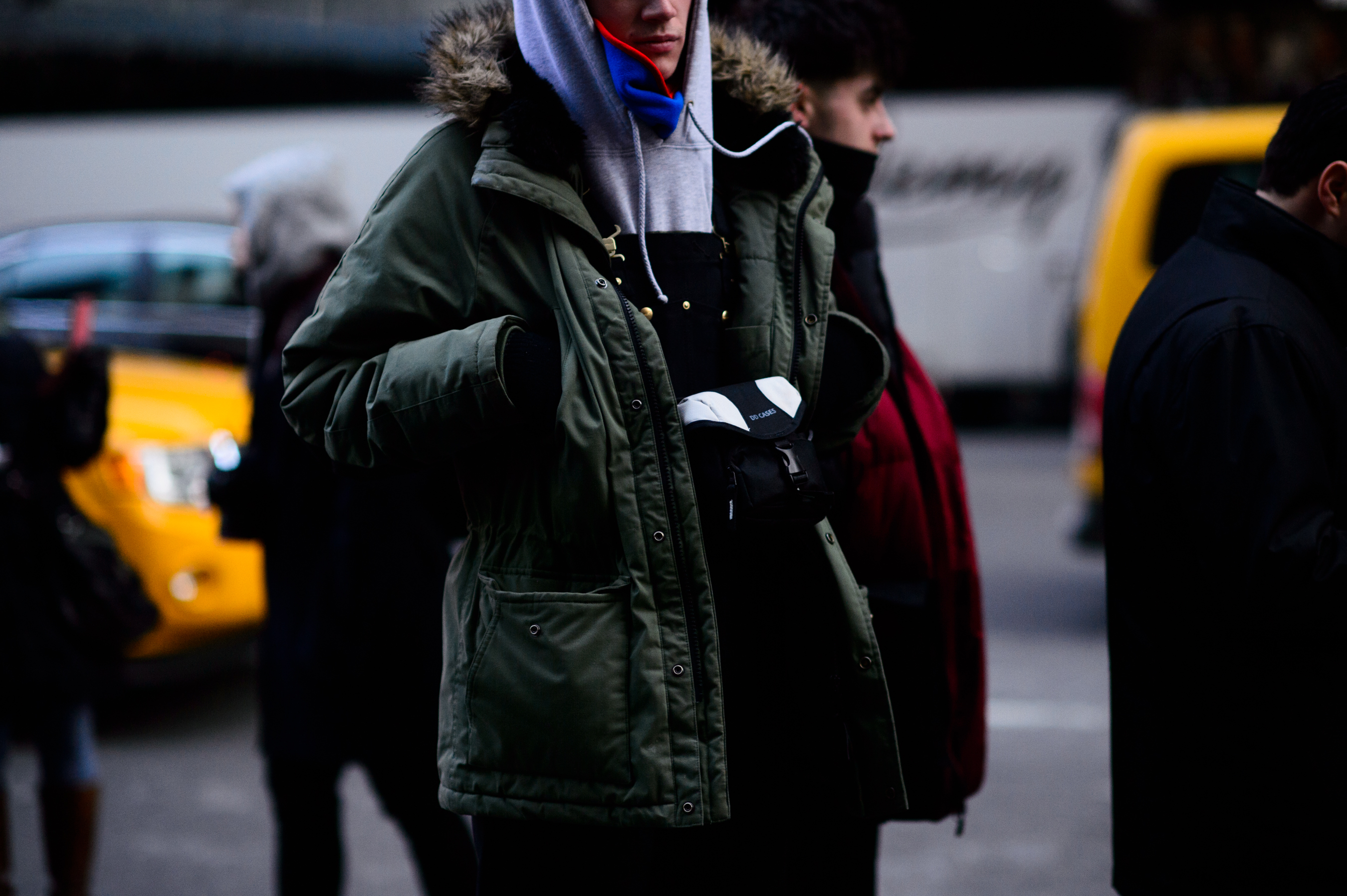 Man wearing warm khaki jacket