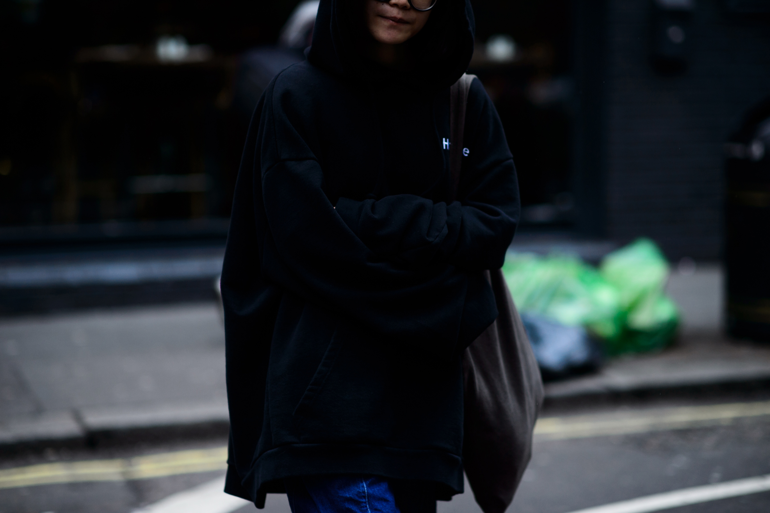Girl wearing oversized hoodie