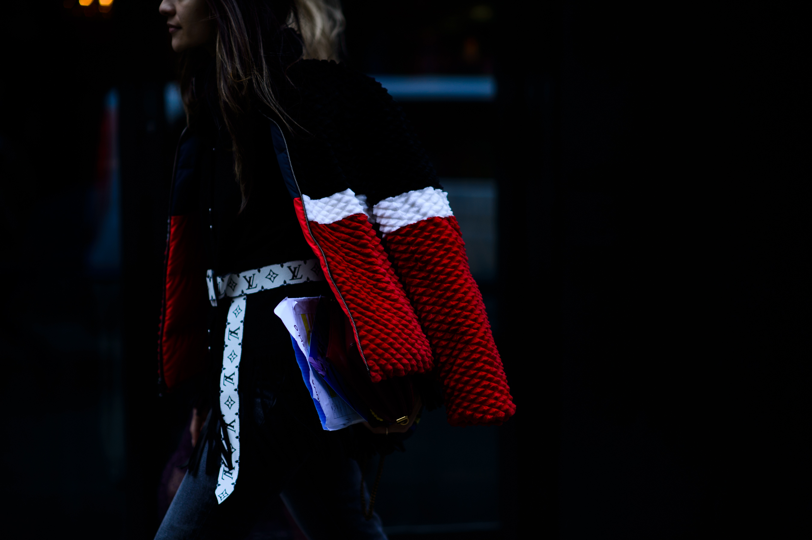 Woman wearing Louis Vuitton belt