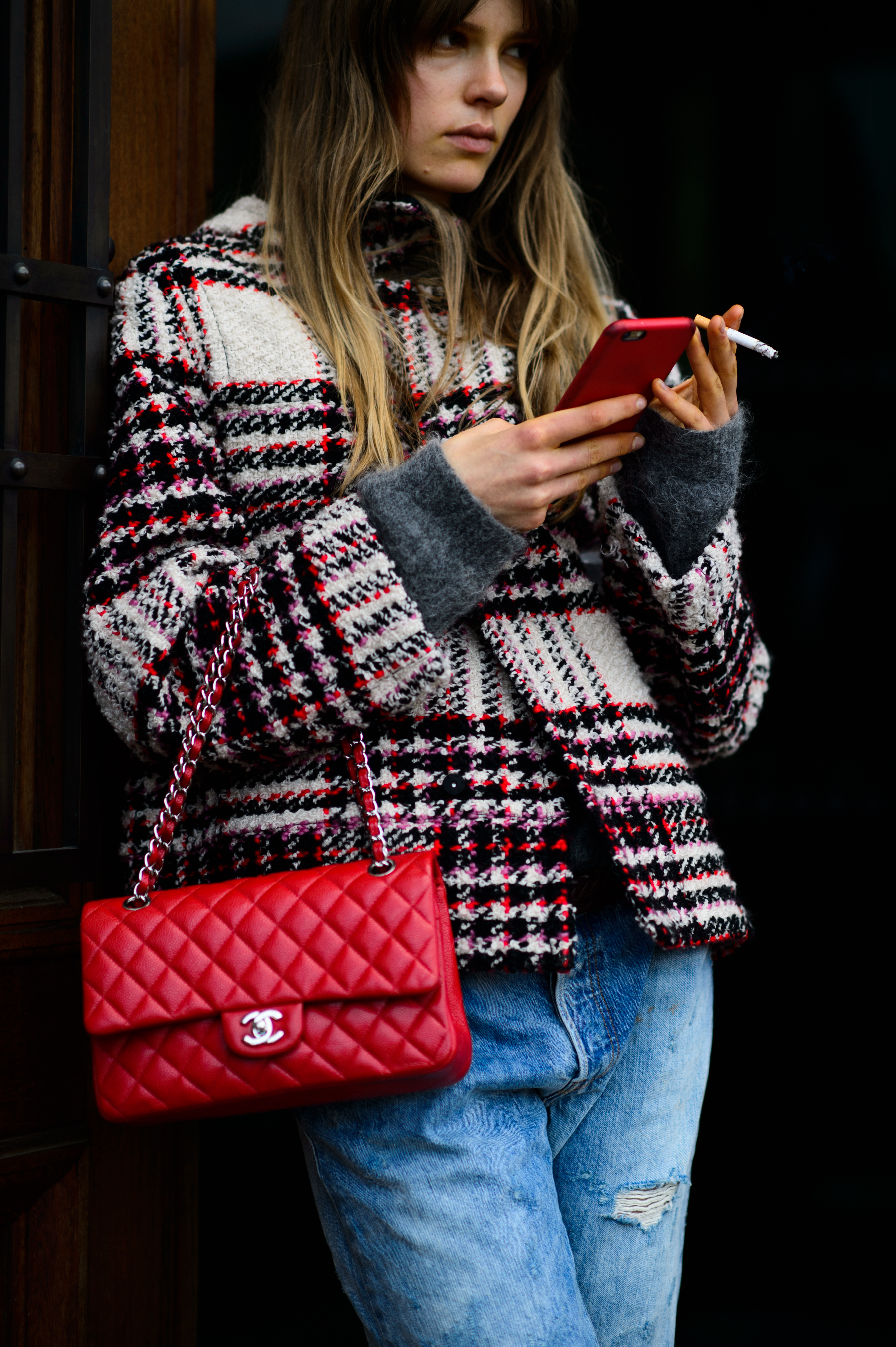 Model with red bag
