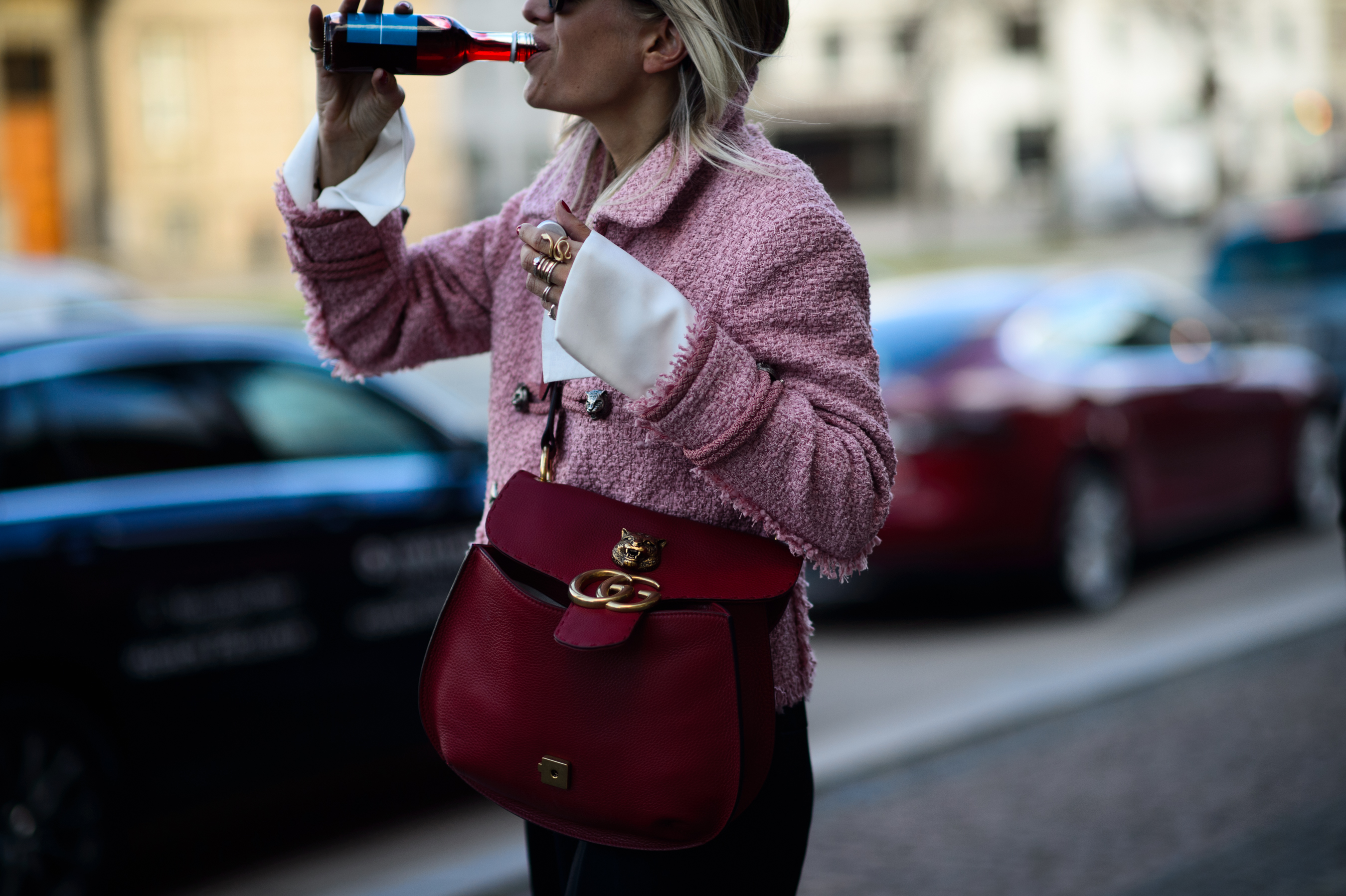 Woman drinking beer