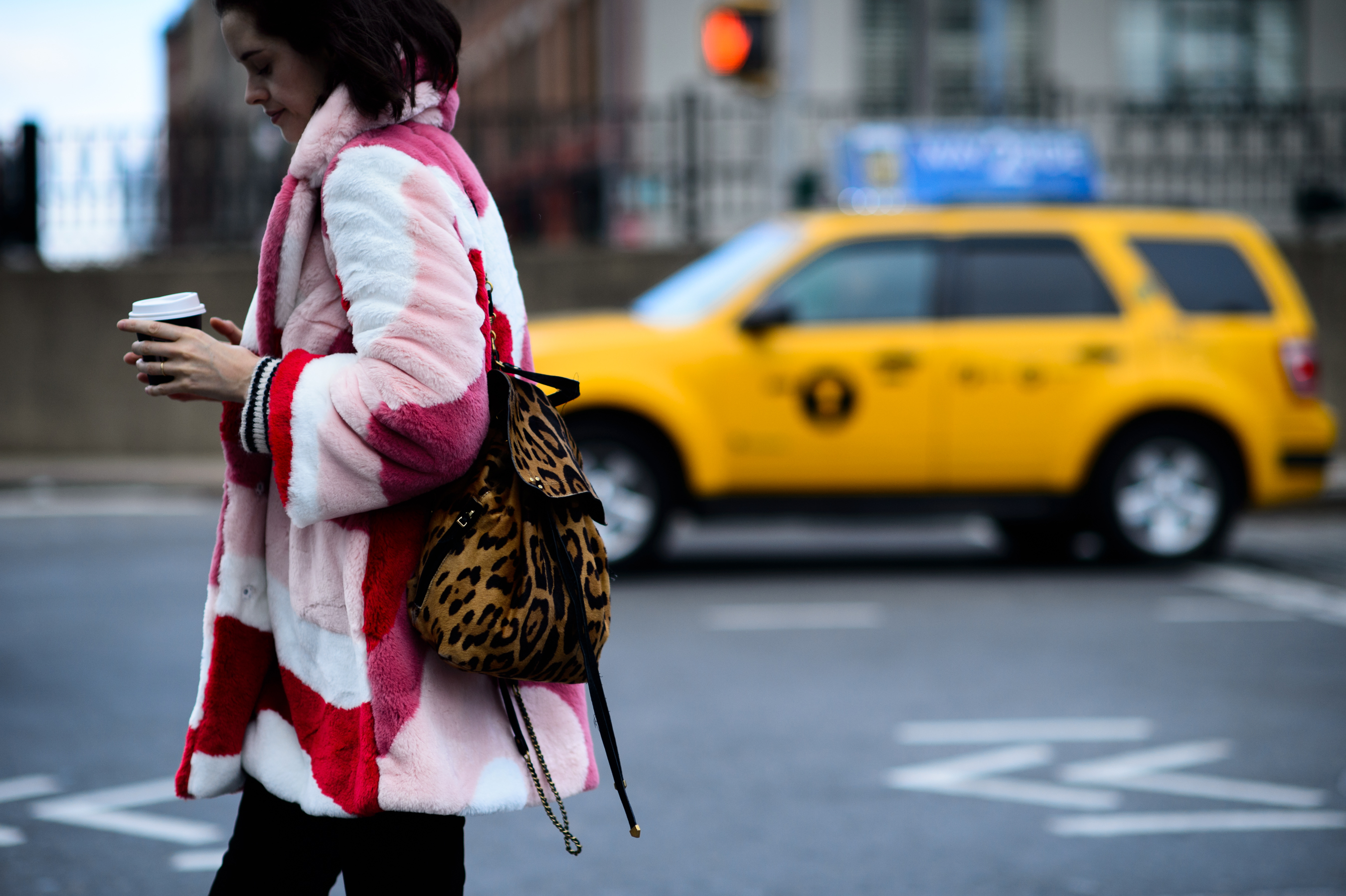 Woman wearing pink coat