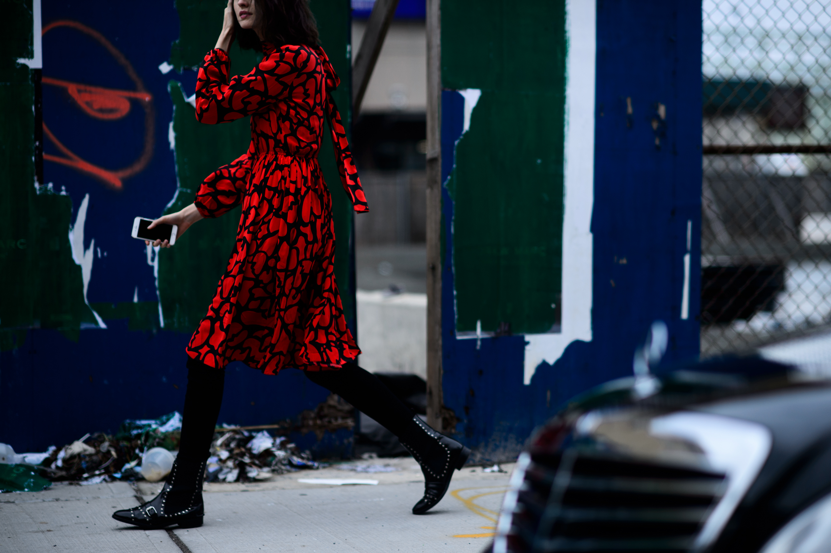 Woman wearing red dress