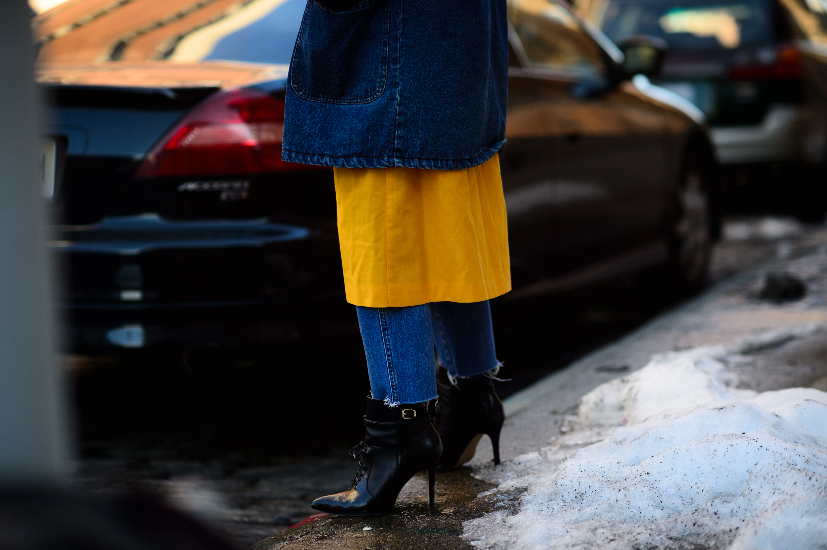 Denim and stiletto boots