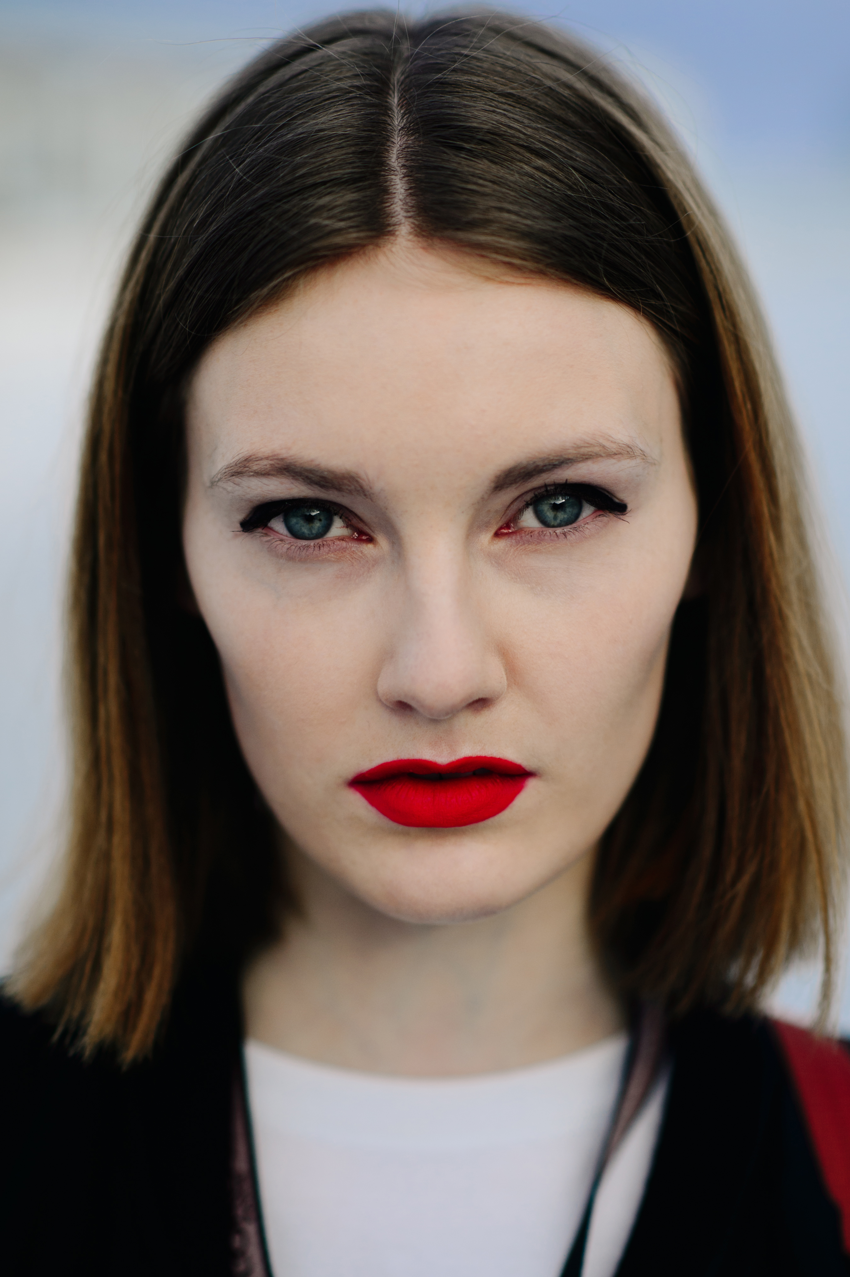 Portrait of model with red lips