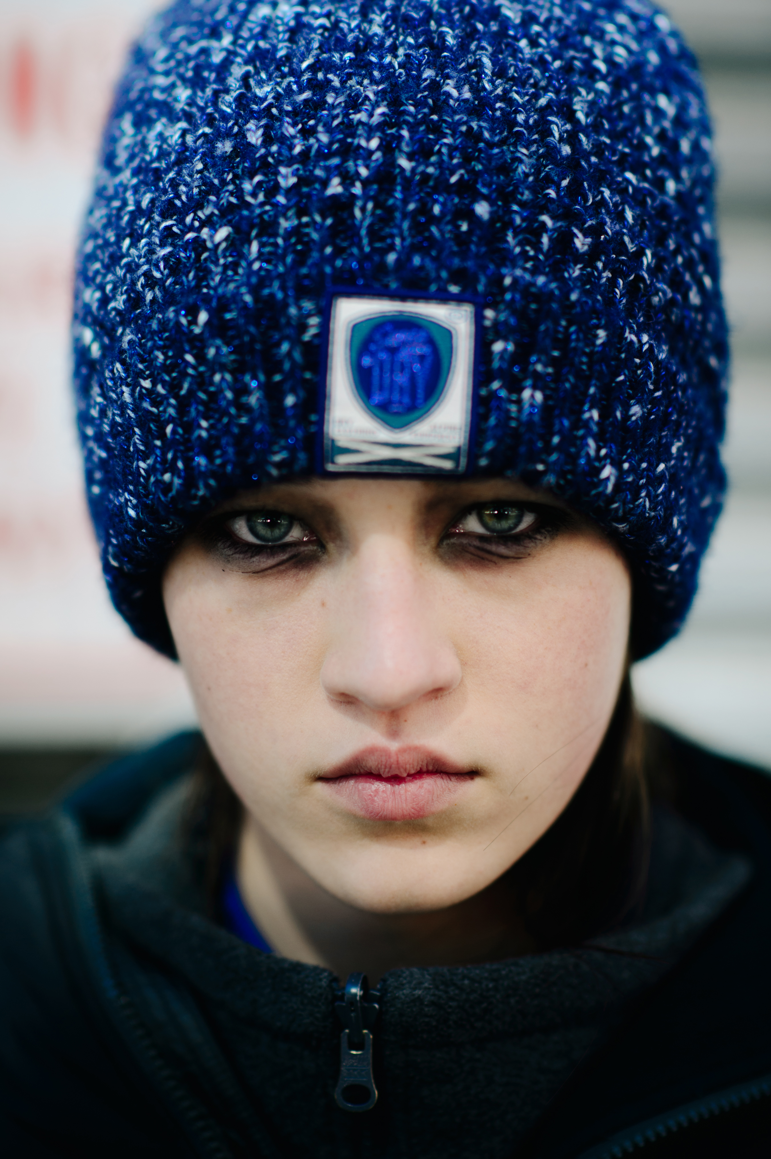 Portrait of model blue beanie