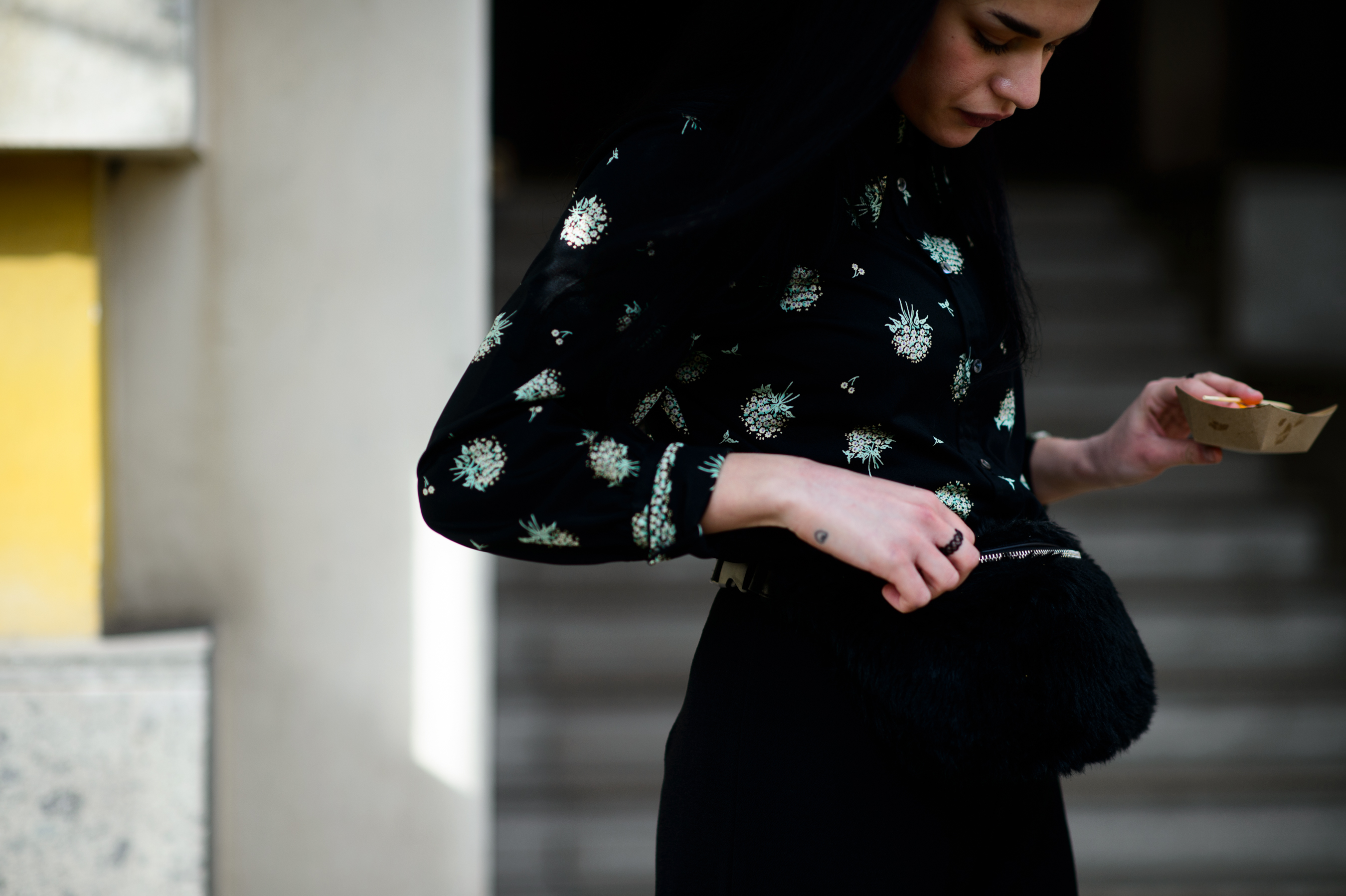 Model wearing pineapple shirt