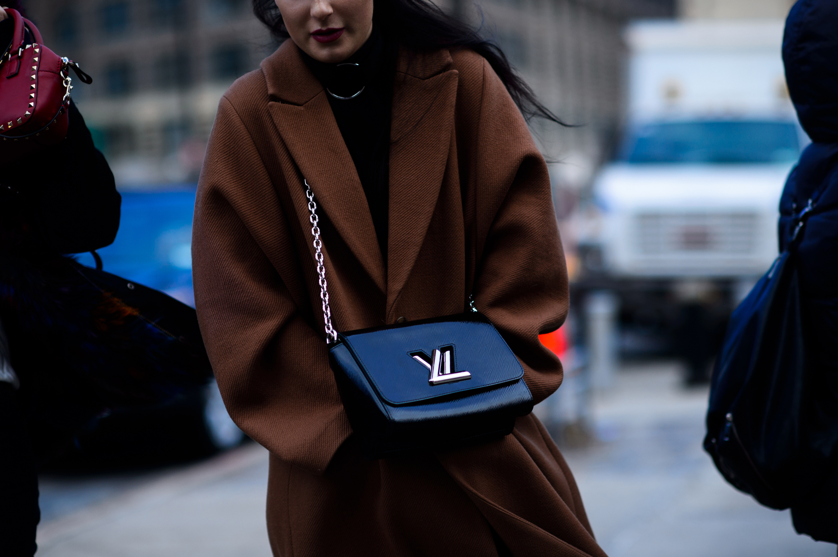 Woman wearing brown coat