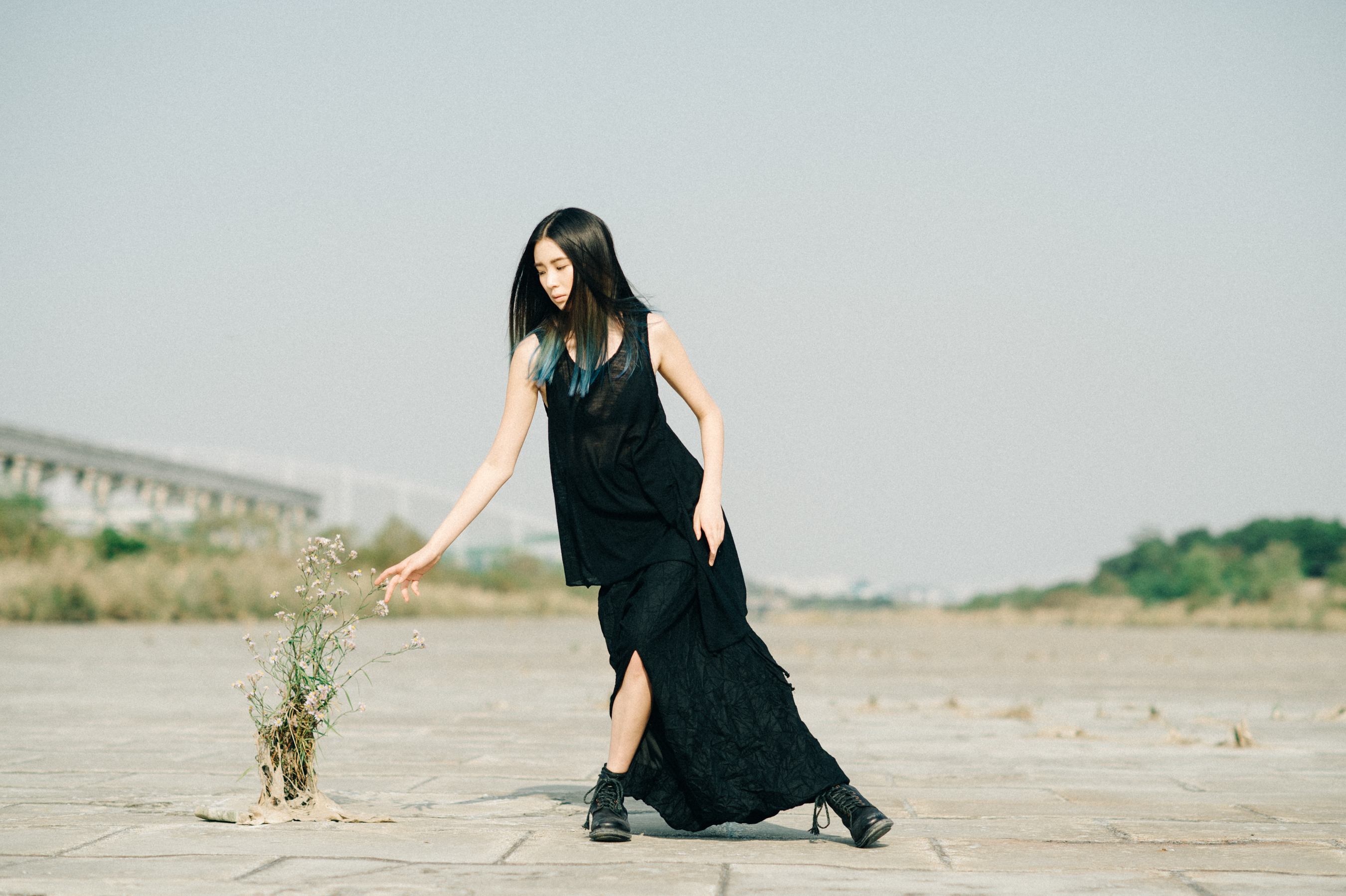 Korean model wearing black