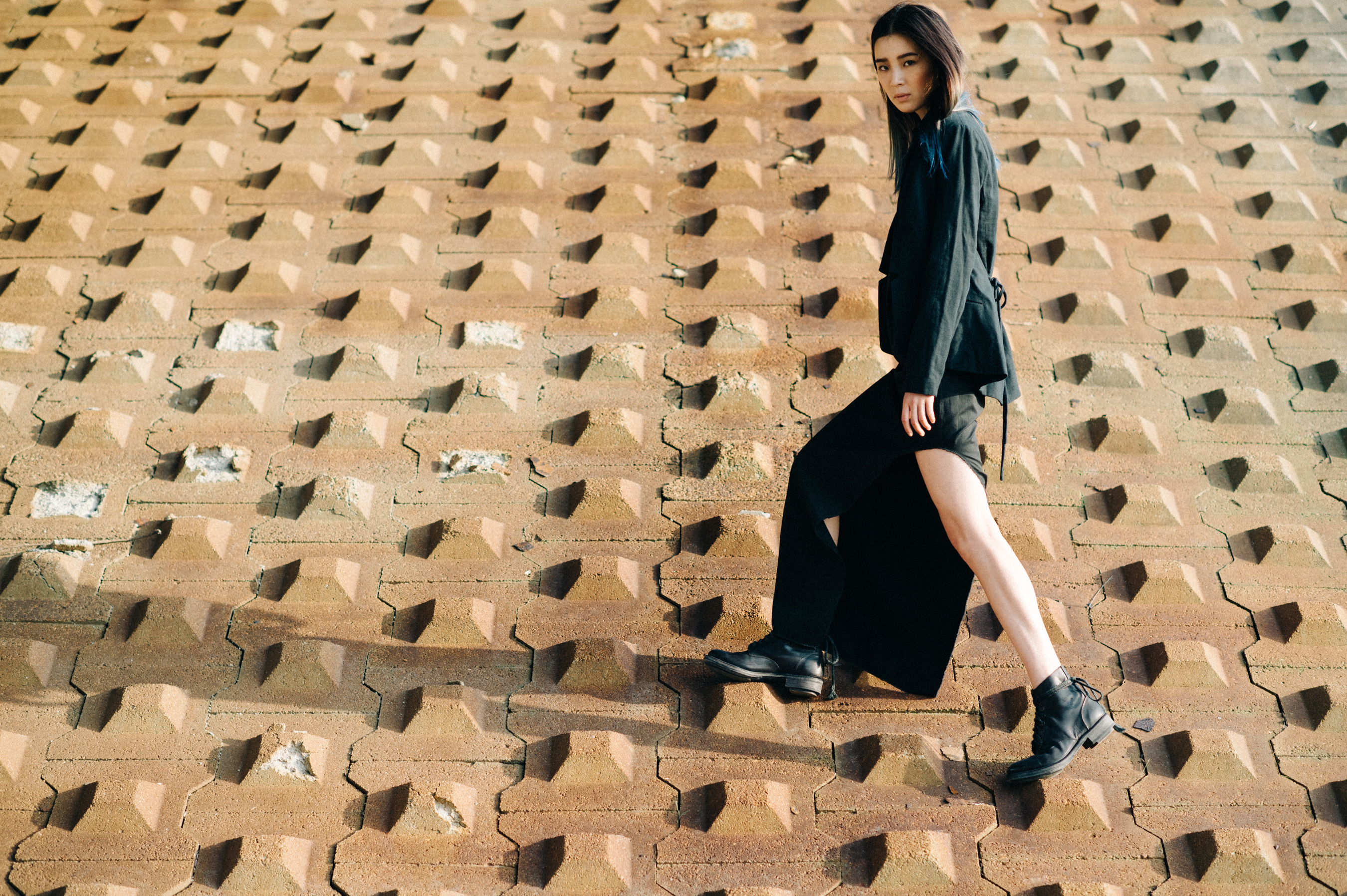Korean model wearing black