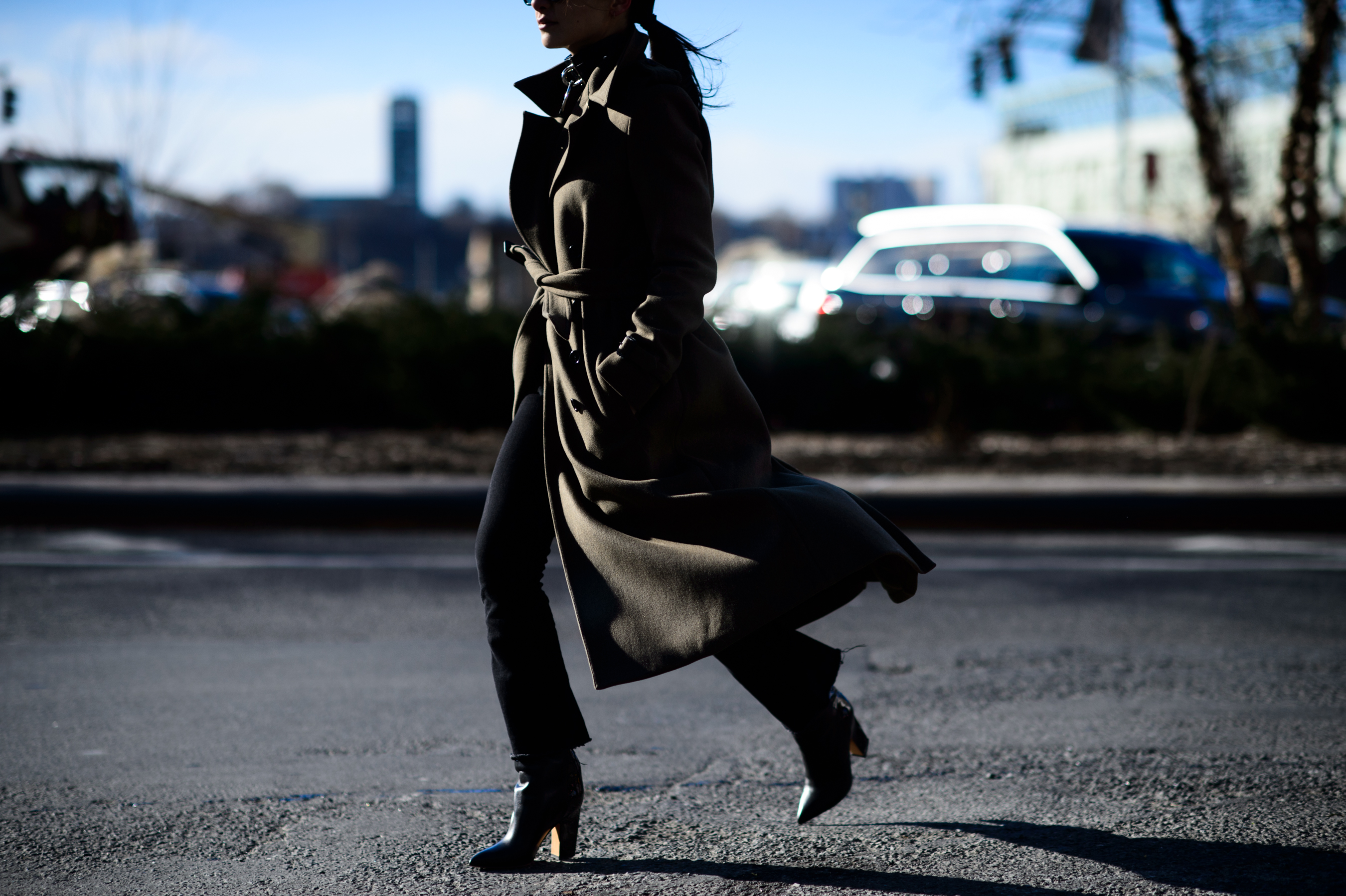 Woman wearing khaki coat