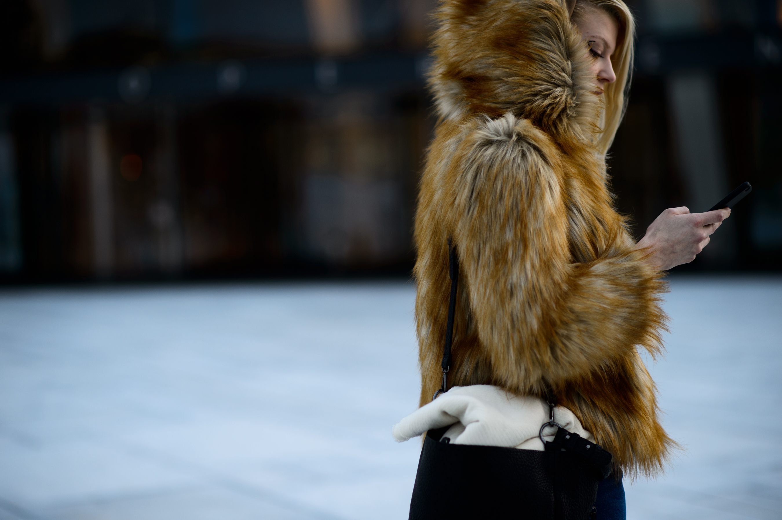 Woman in fox fur coat