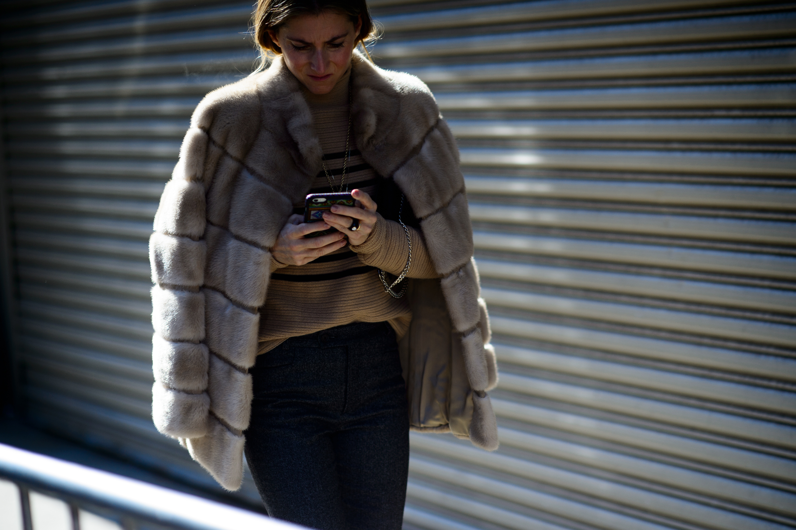 Woman wearing fur coat