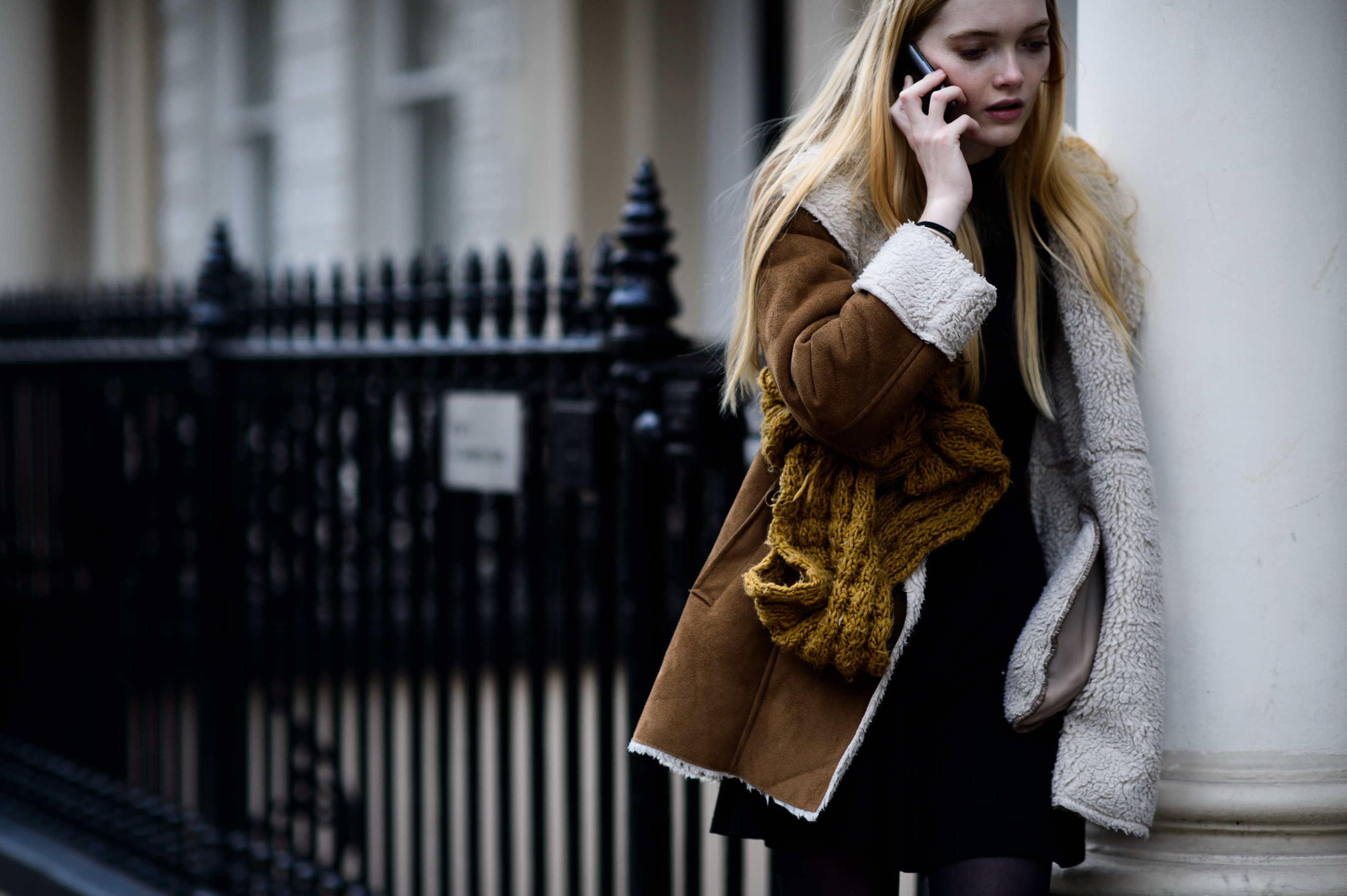 British model wearing shearling