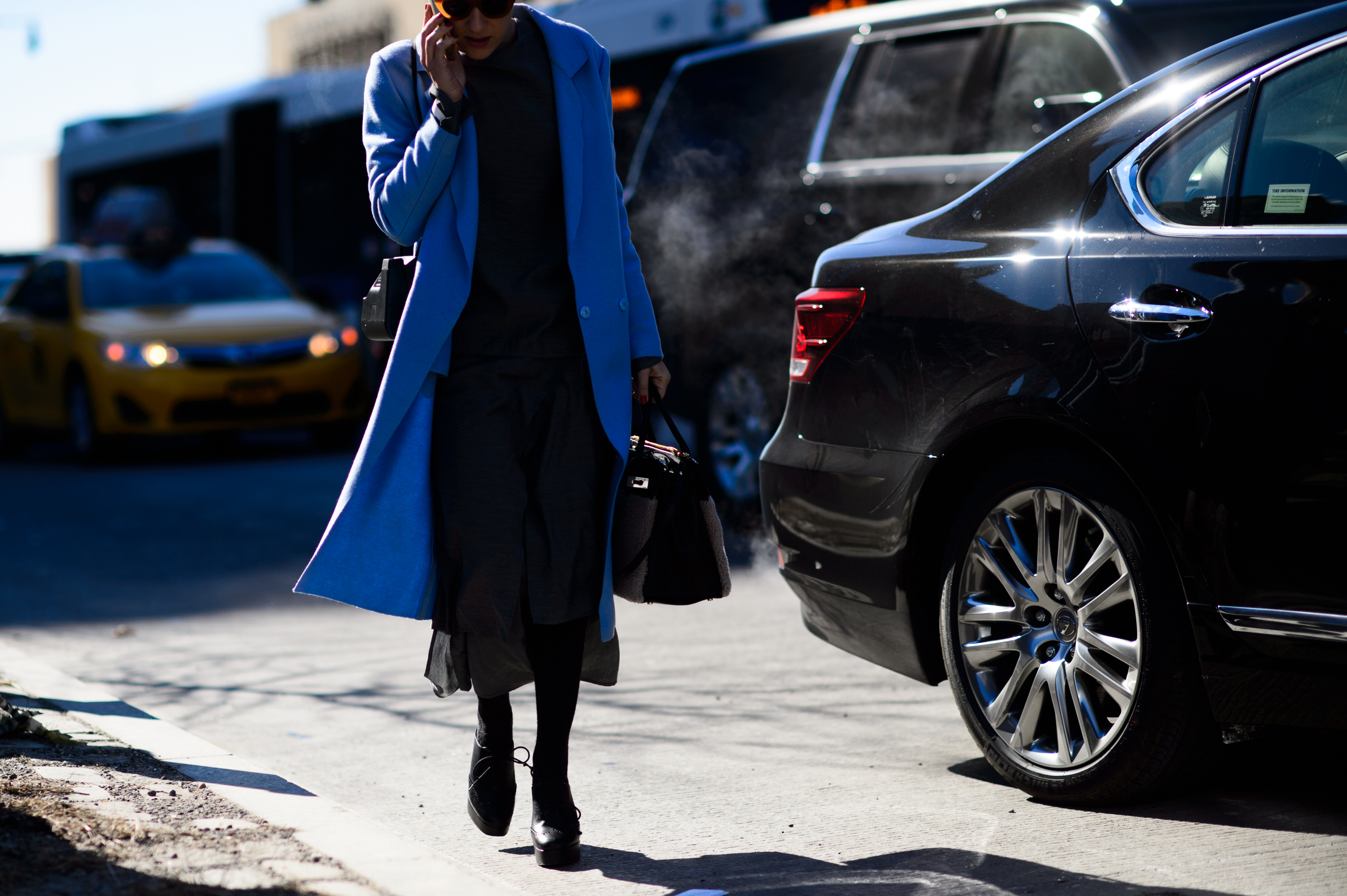 Woman wearing blue coat
