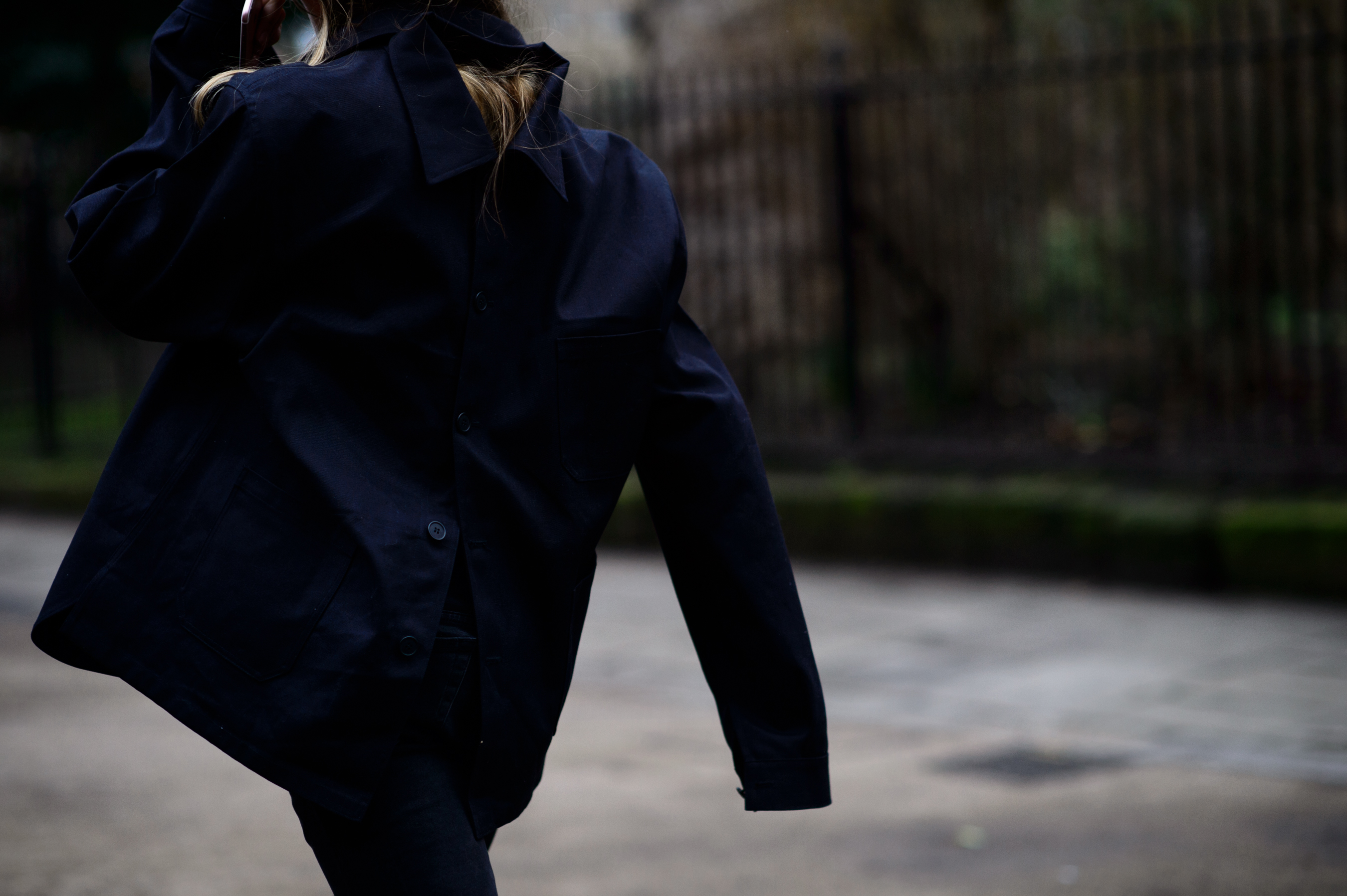 Woman wearing reversed collar shirt